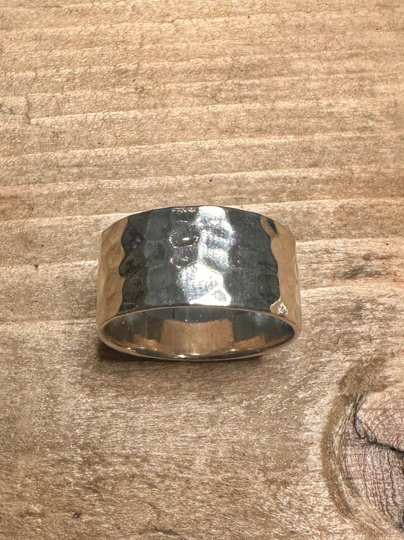 Abstract Hammered Band 925 Silver Size Q Ring