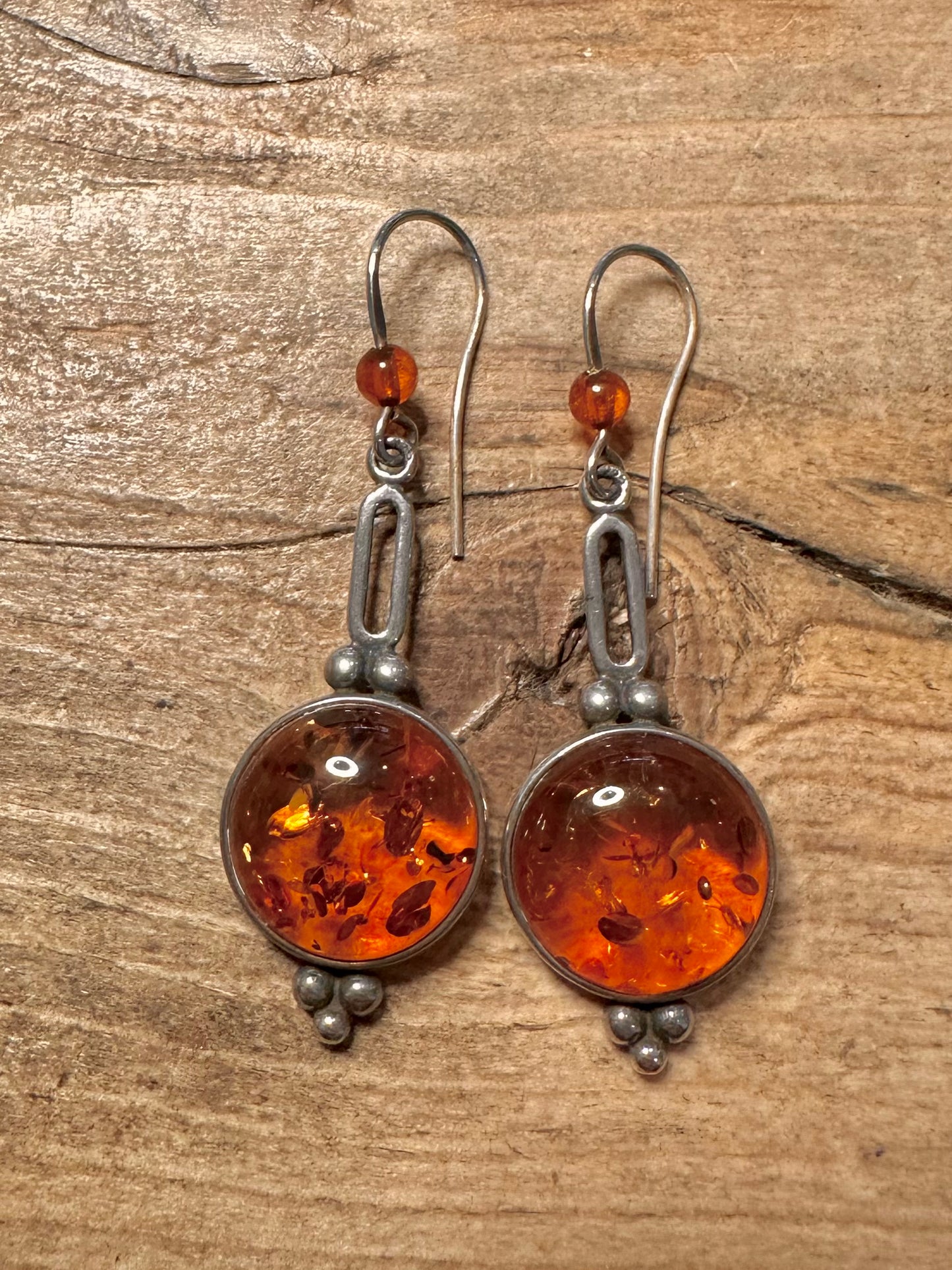 Vintage Amber Dangle 925 Silver Earrings
