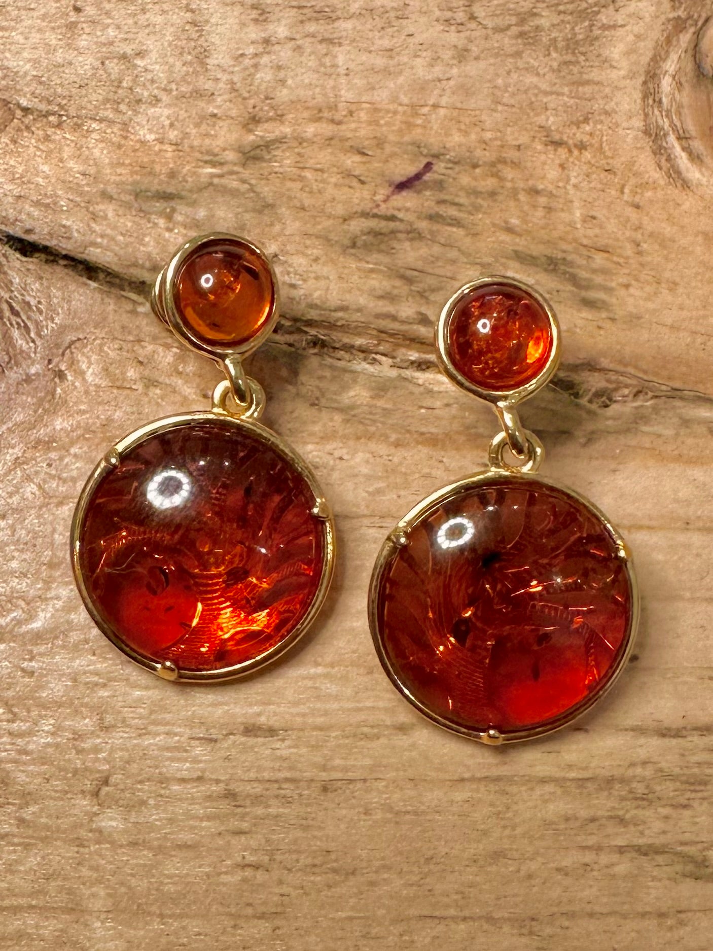 Abstract Amber Tree of Life Gold on 925 Silver Earrings
