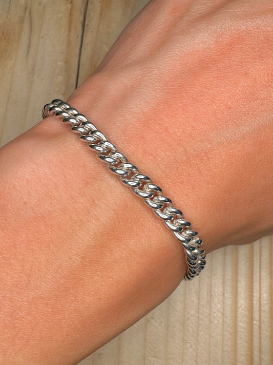 Pink Heart T Bar Curb Chain 925 Sterling Silver 7 inch Bracelet