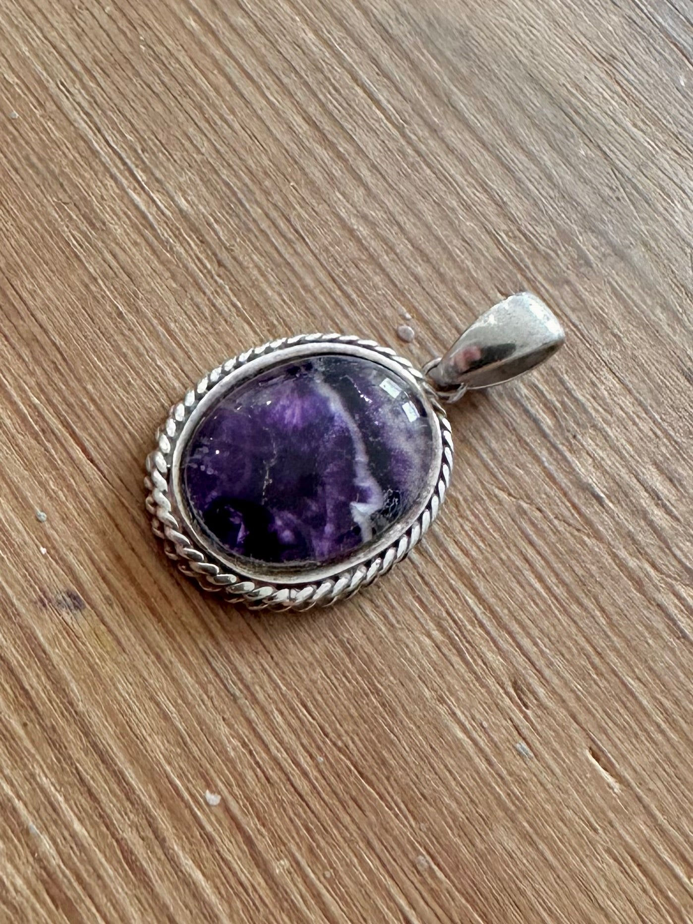 Vintage Blue John Style Oval 925 Silver Pendant