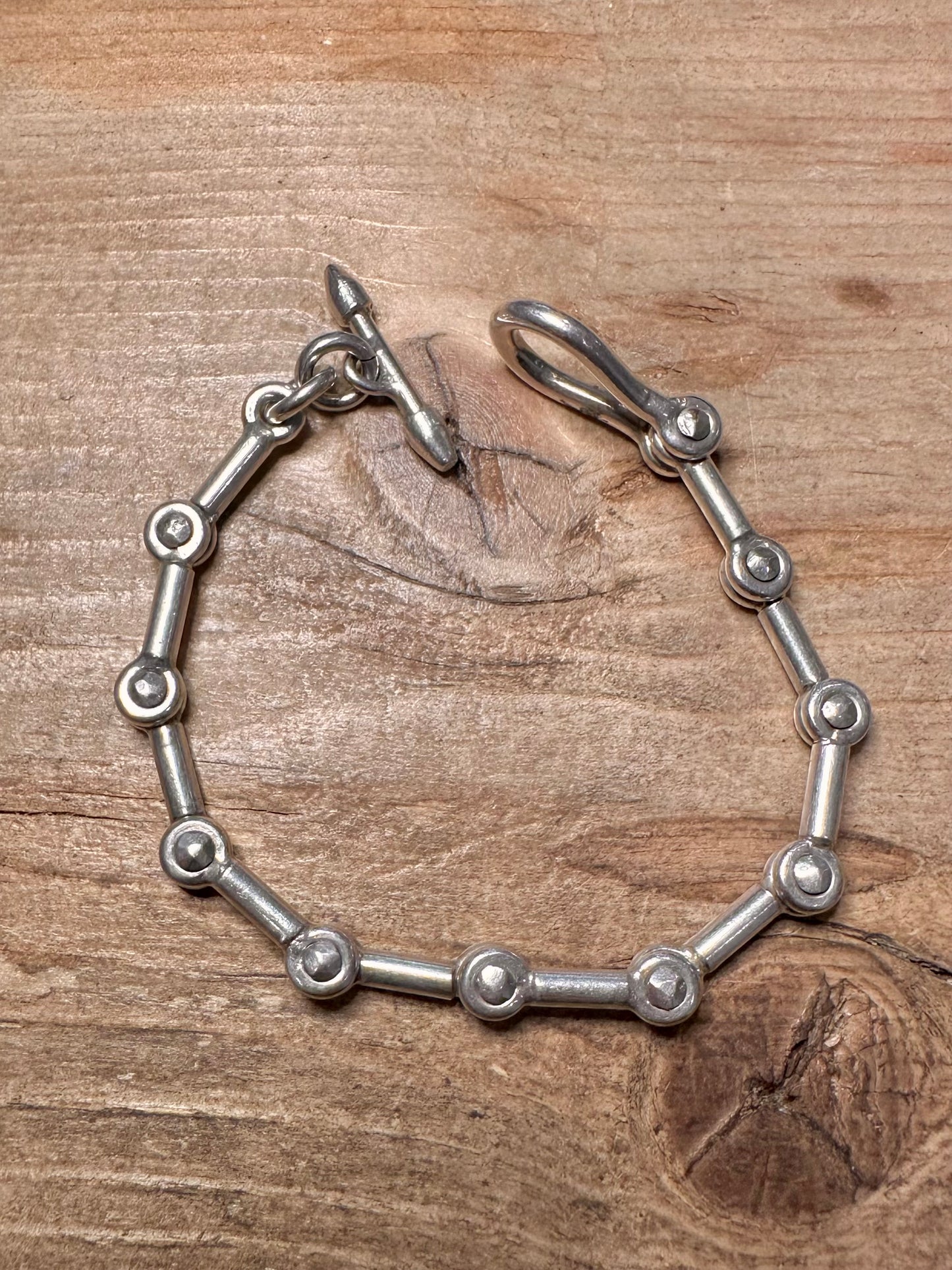 Abstract Mechanical Bar T Bar 925 Silver 6.5 inch Bracelet