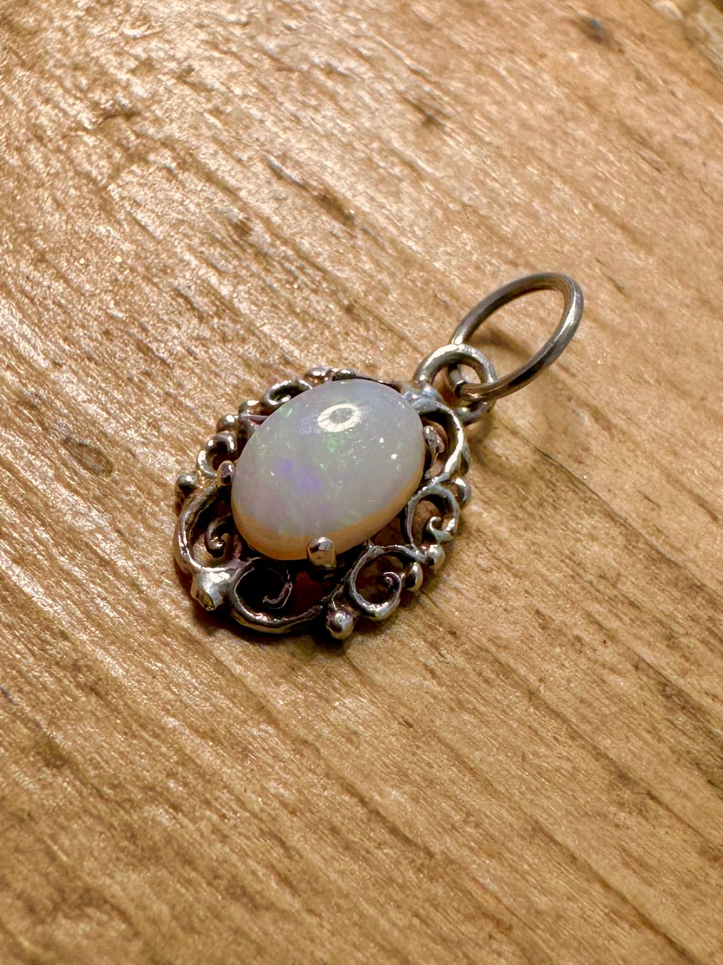 Vintage Opal Filigree 925 Silver Pendant