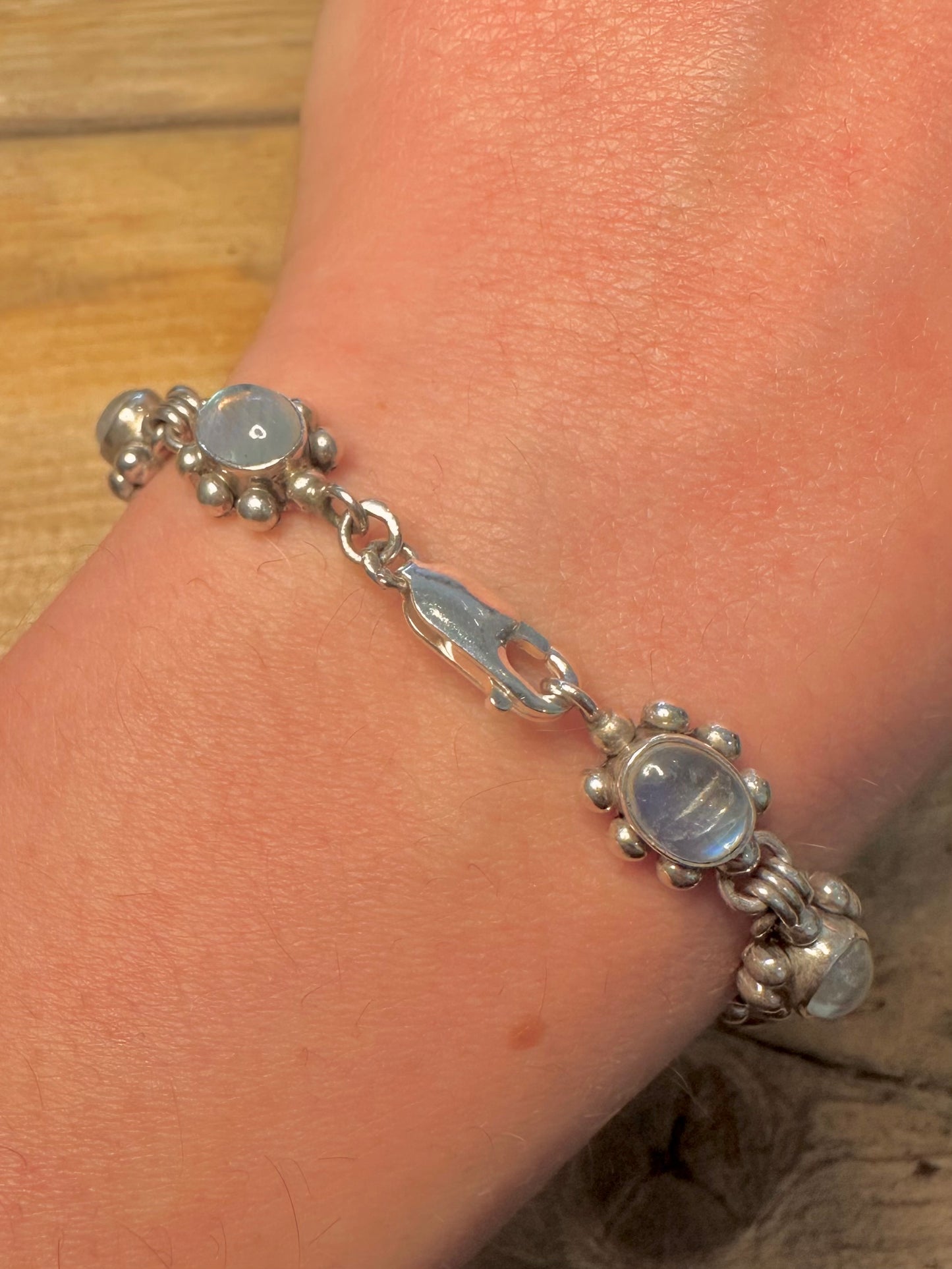 Vintage Boho Moonstone Indian 925 Silver 7.1 inch Bracelet