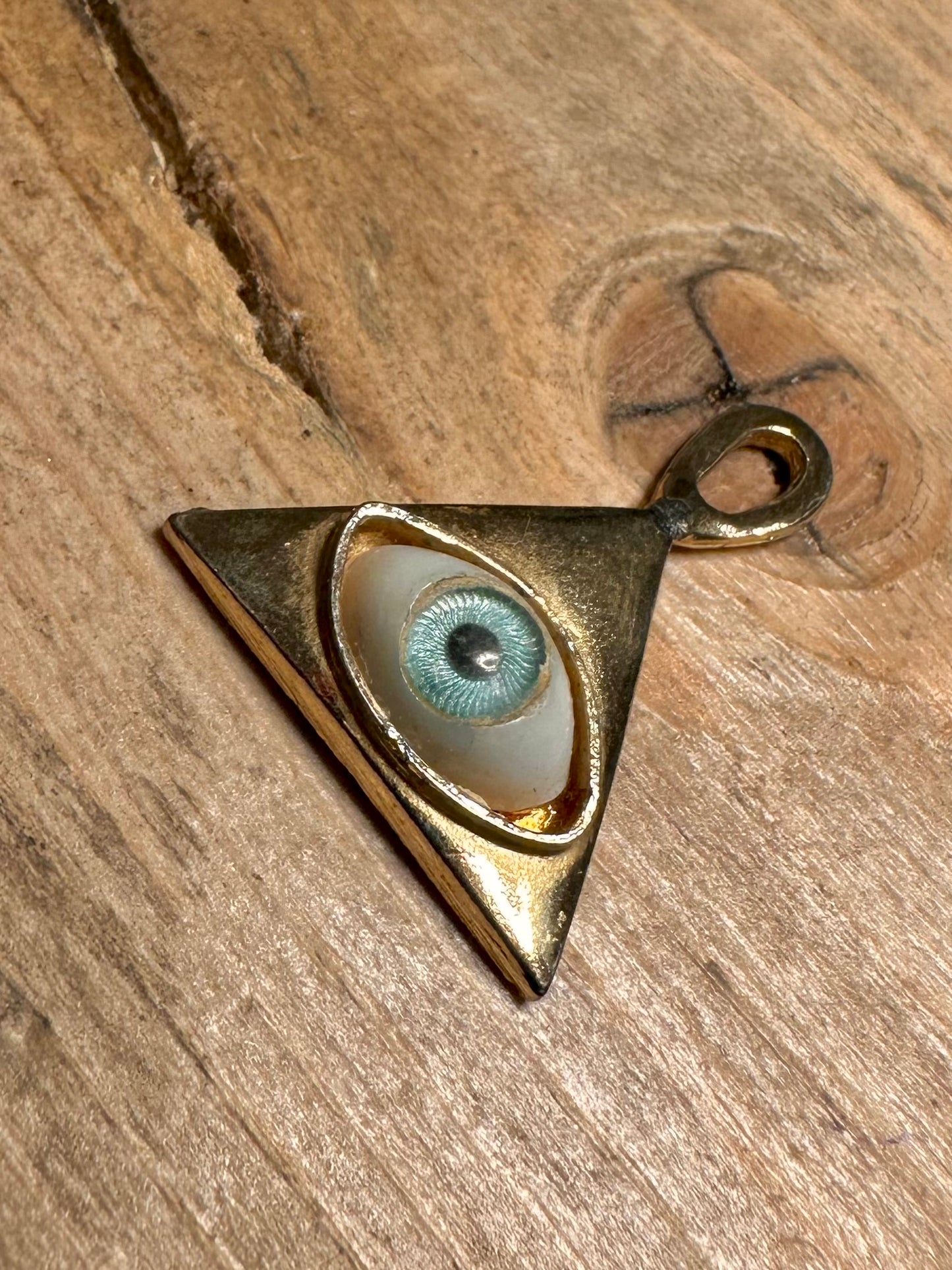 Vintage Eye Triangle Gold on 925 Silver Pendant