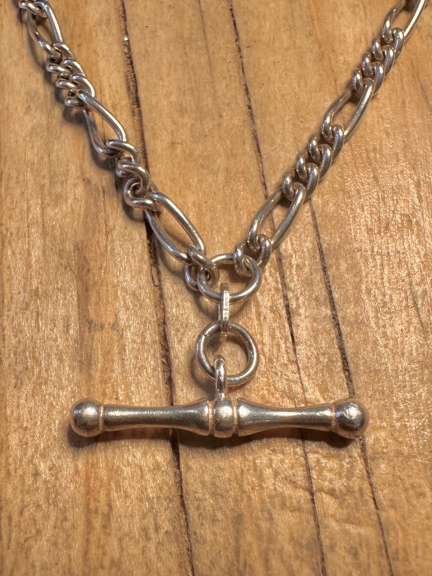 Vintage Albert Chain Figaro 925 Sterling Silver 18.5 inch Necklace