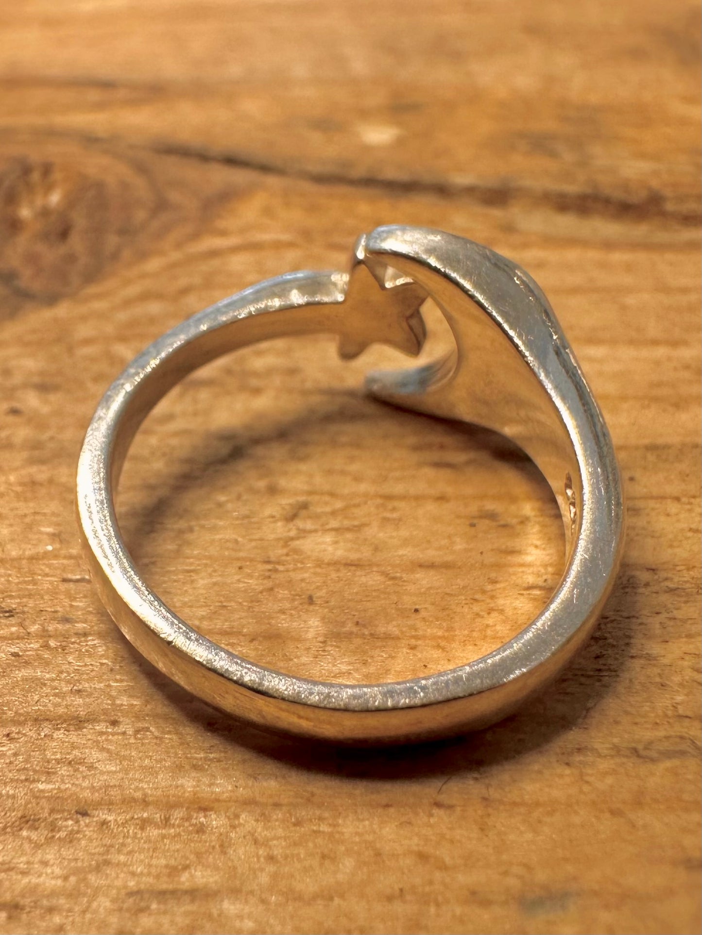 Modern Moon and Star 925 Silver Size L1/2 Ring