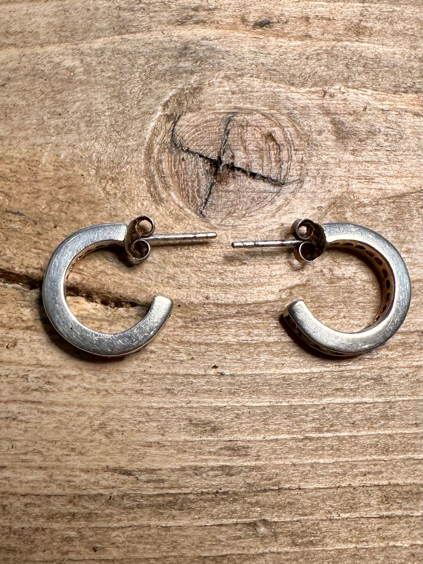 Vintage CZ Half Hoops 925 Silver Earrings