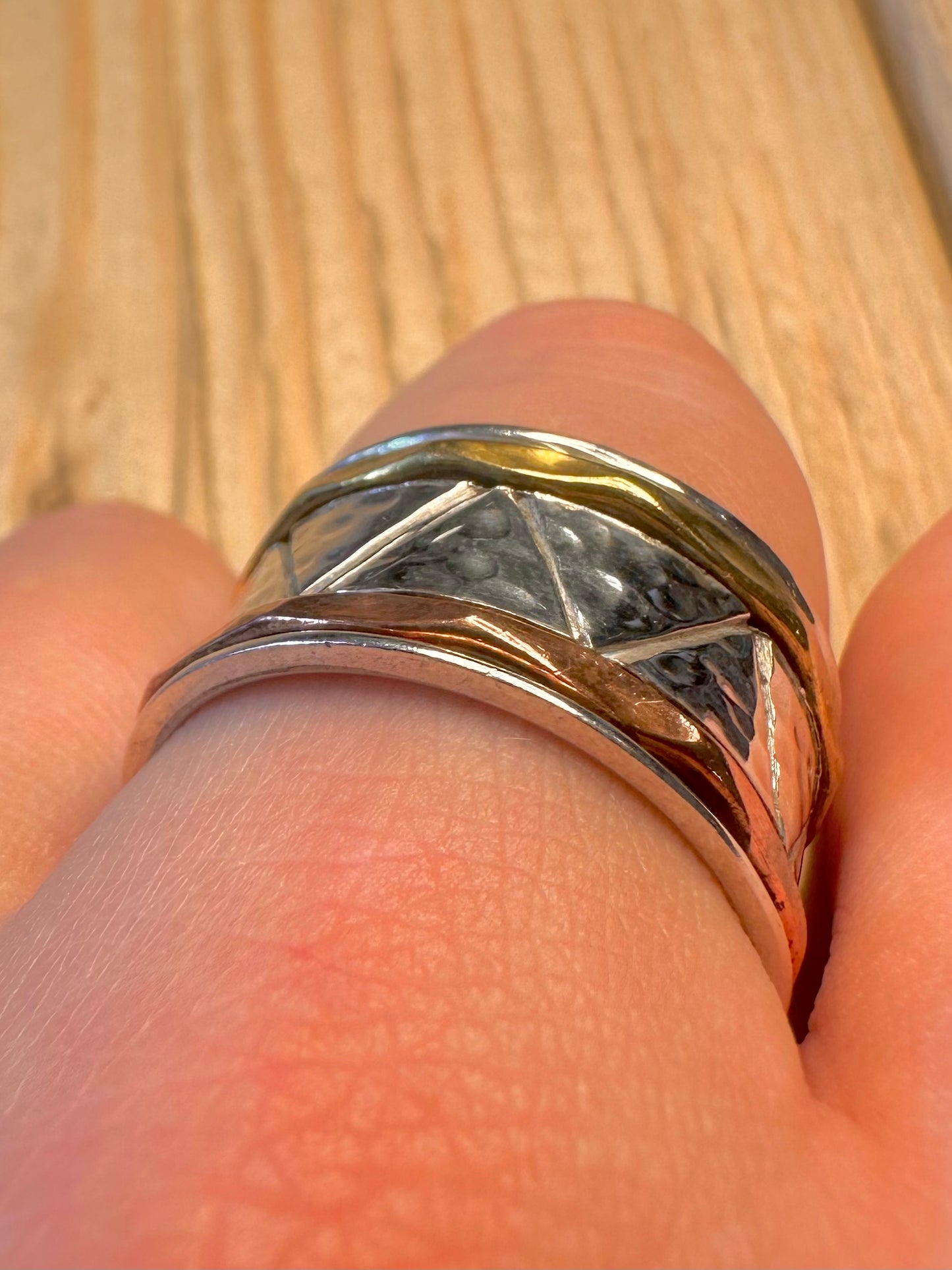 Vintage Copper and Brass Spinner 925 Sterling Silver Ring