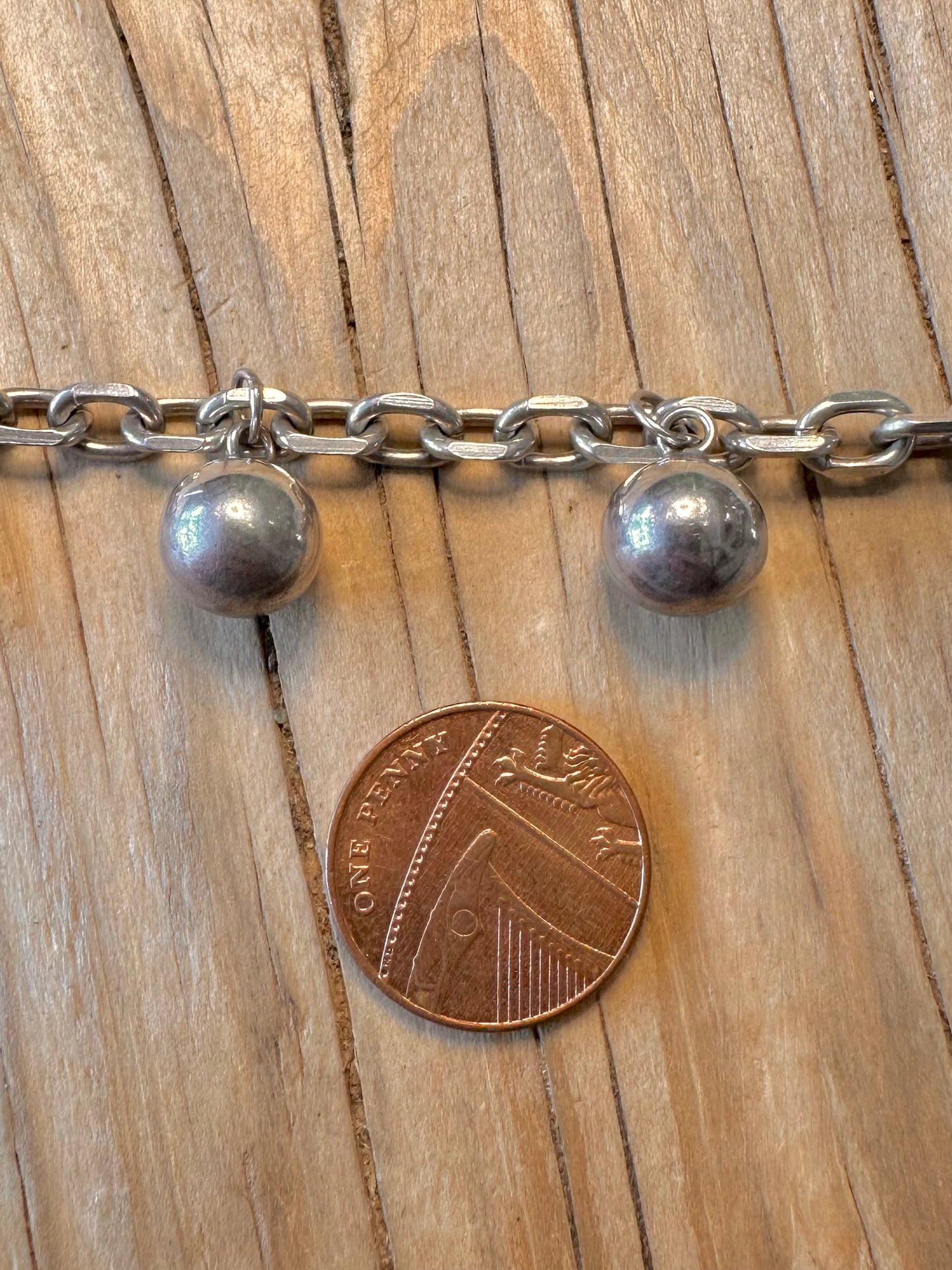 Vintage Cable Chain Ball 925 Silver 7.5 inch Bracelet