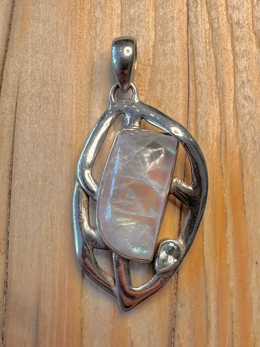 Abstract Moonstone and Blue Topaz 925 Silver Pendant