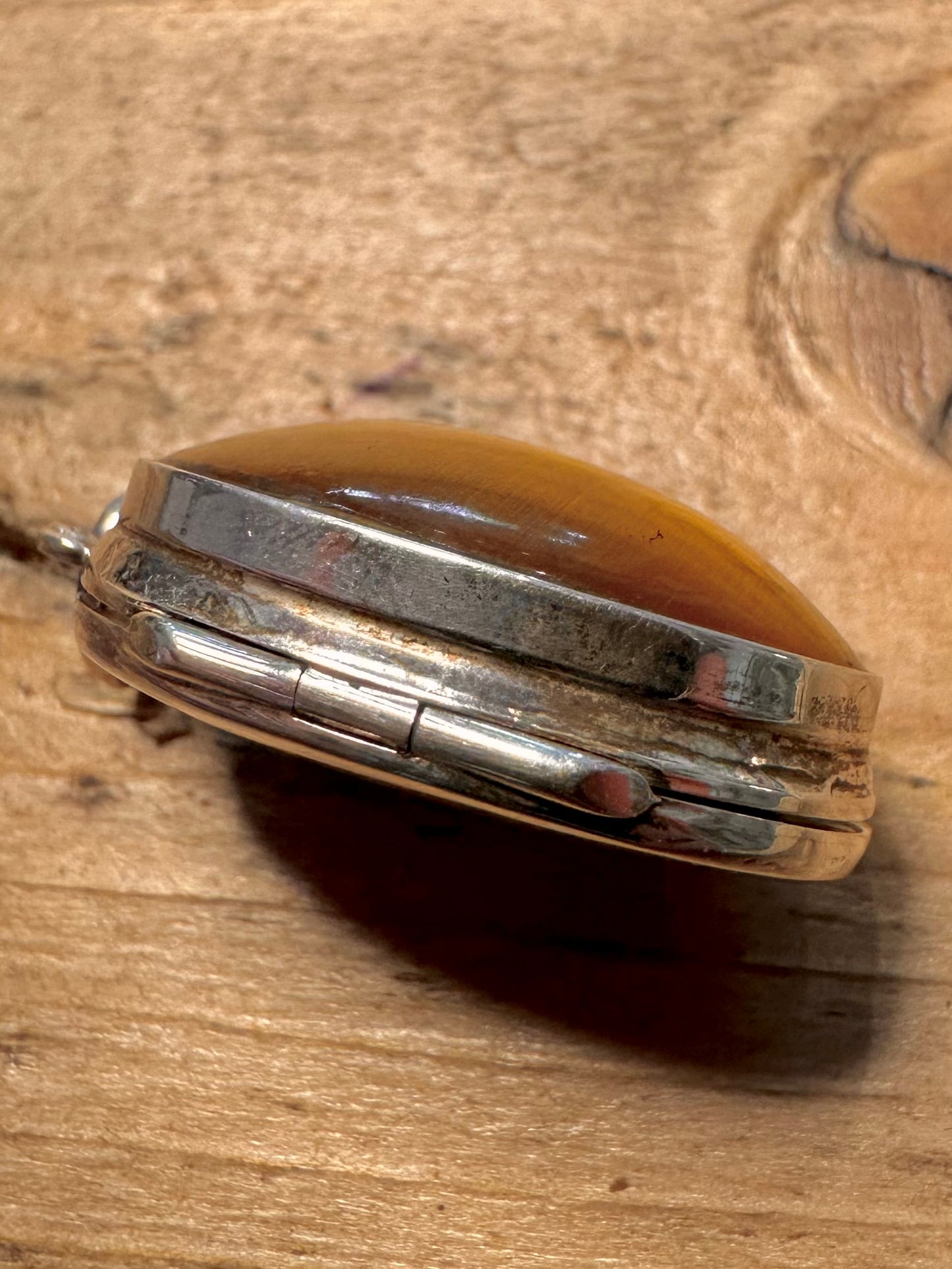 Vintage Tigers Eye Locket 925 Silver Pendant