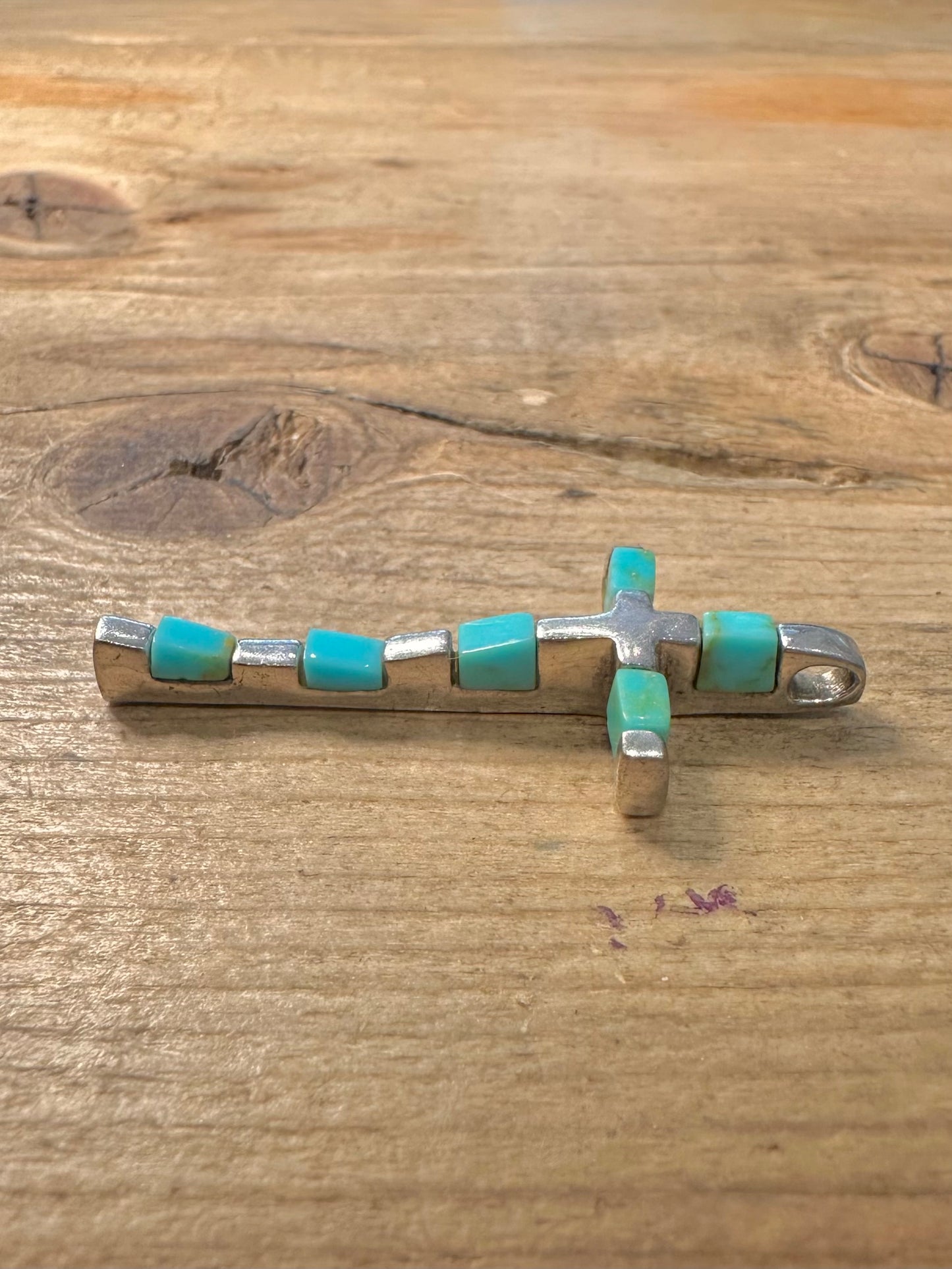 Abstract Wavy Turquoise Cross 925 Silver Pendant