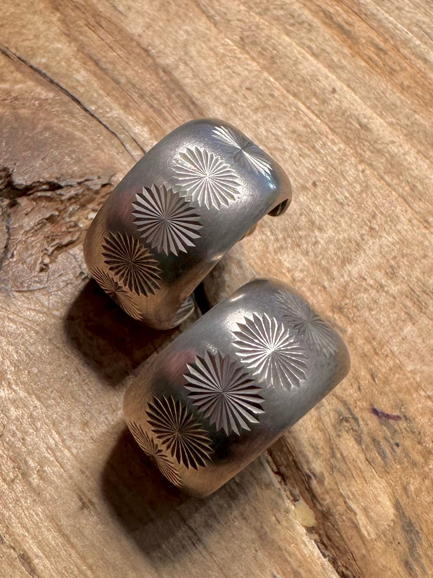 Vintage Engraved Chunky Hoops 925 Silver Earrings