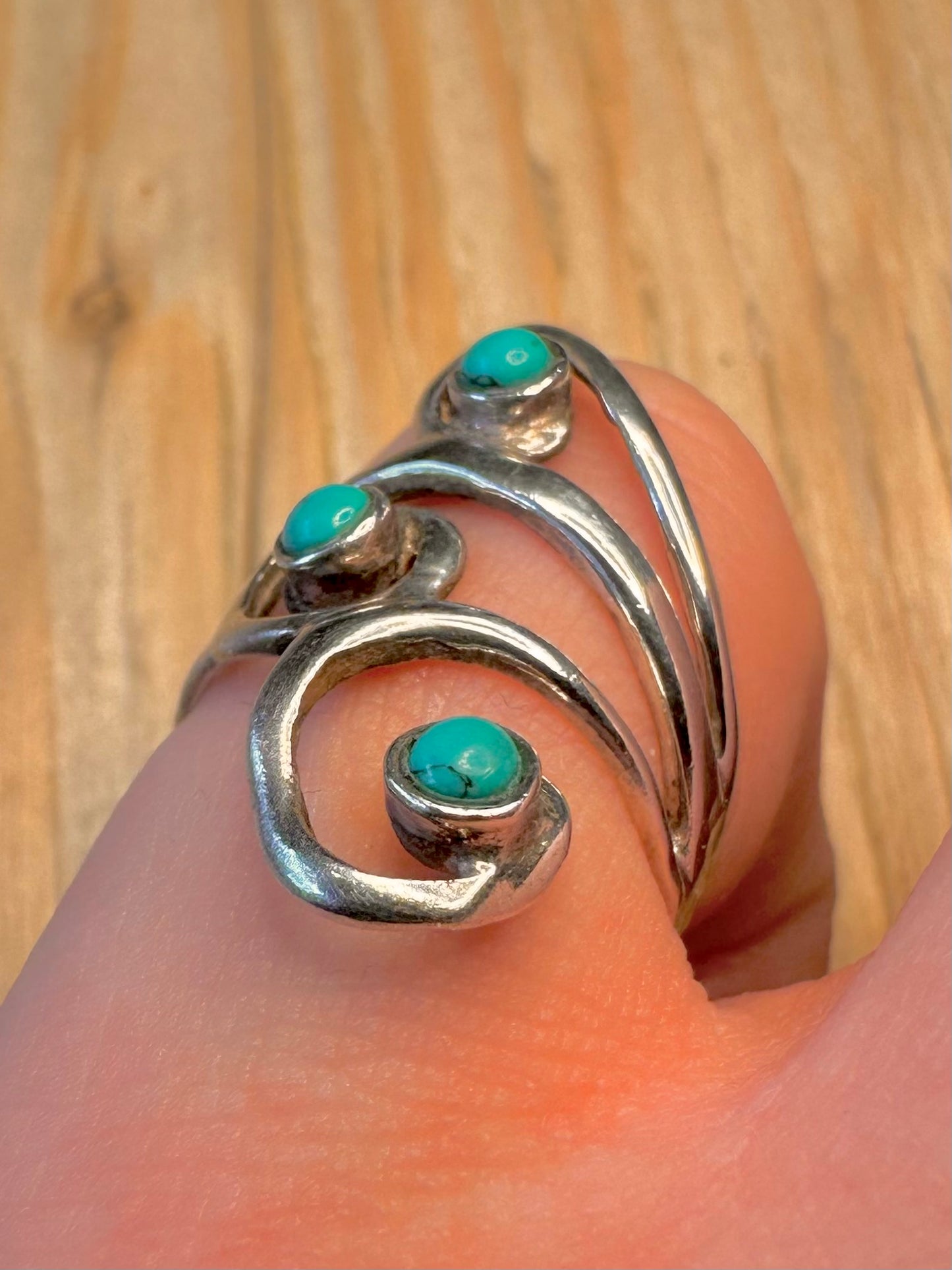 Modernist Turquoise Swirl 925 Sterling Silver Size L Ring
