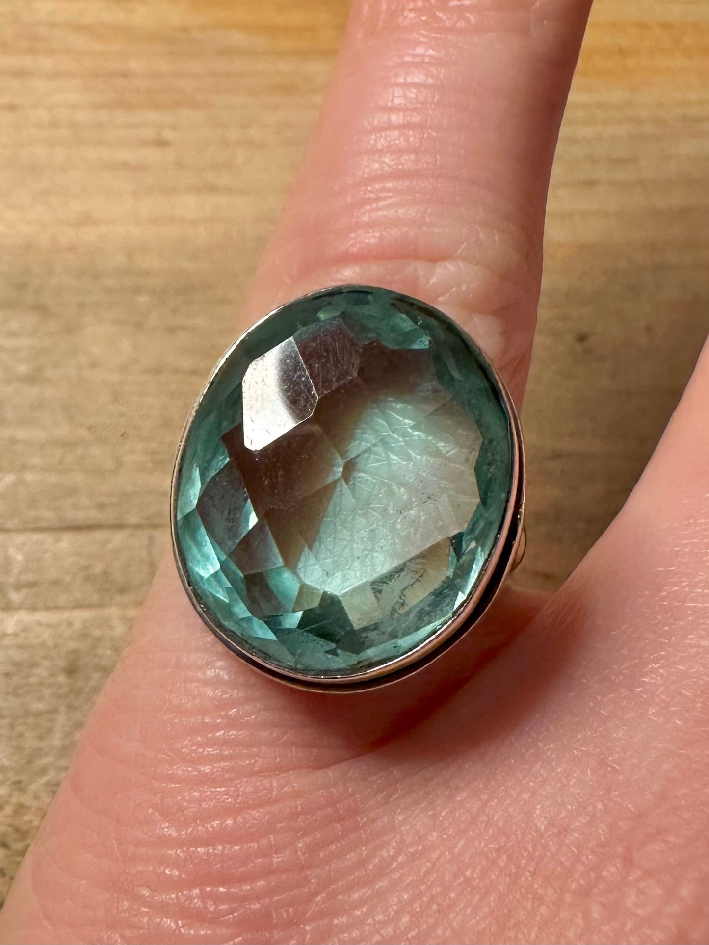 Vintage Blue Stone 925 Silver Size P Ring