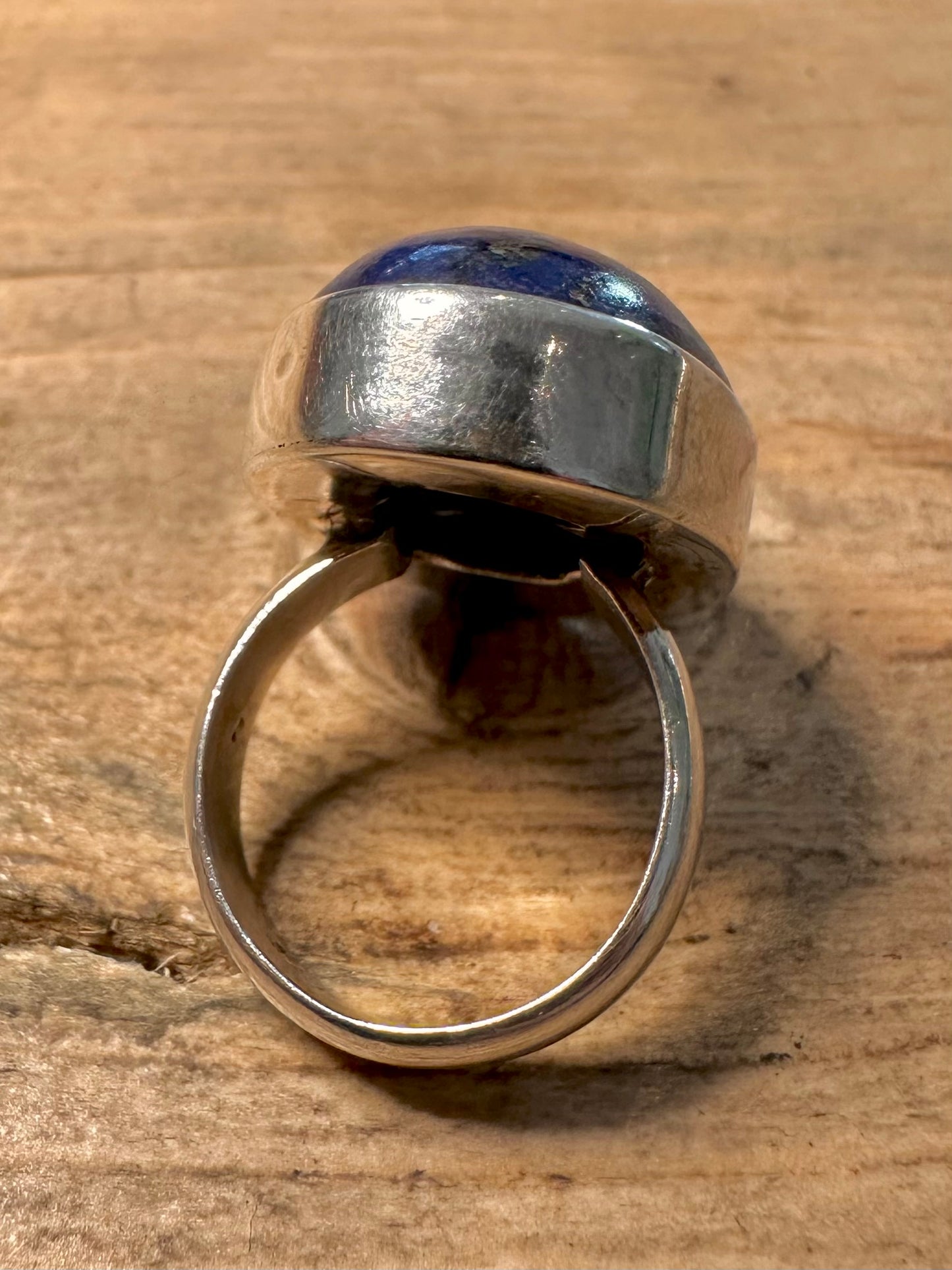 Vintage Large Oval Lapis 925 Silver Size M Ring