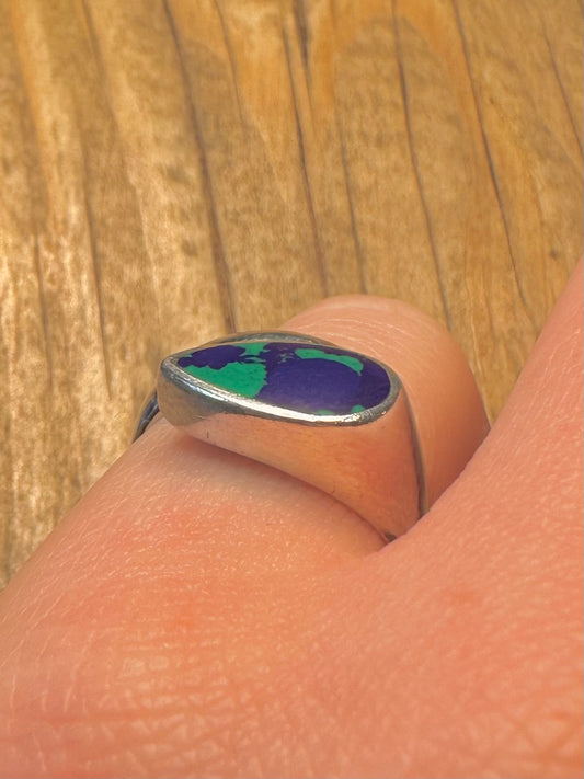 Abstract Azurite Malachite Overlapping 925 Sterling Silver Size N Ring