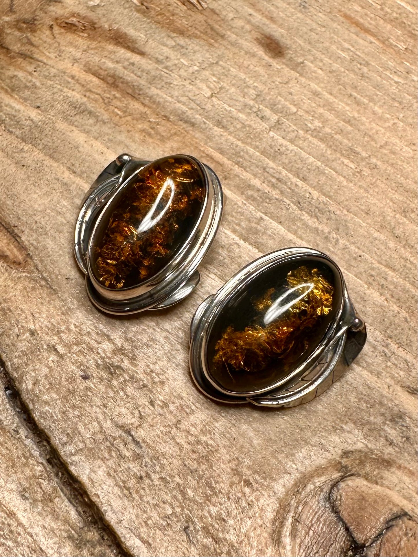 Vintage Baltic Amber Clip On 925 Silver Earrings