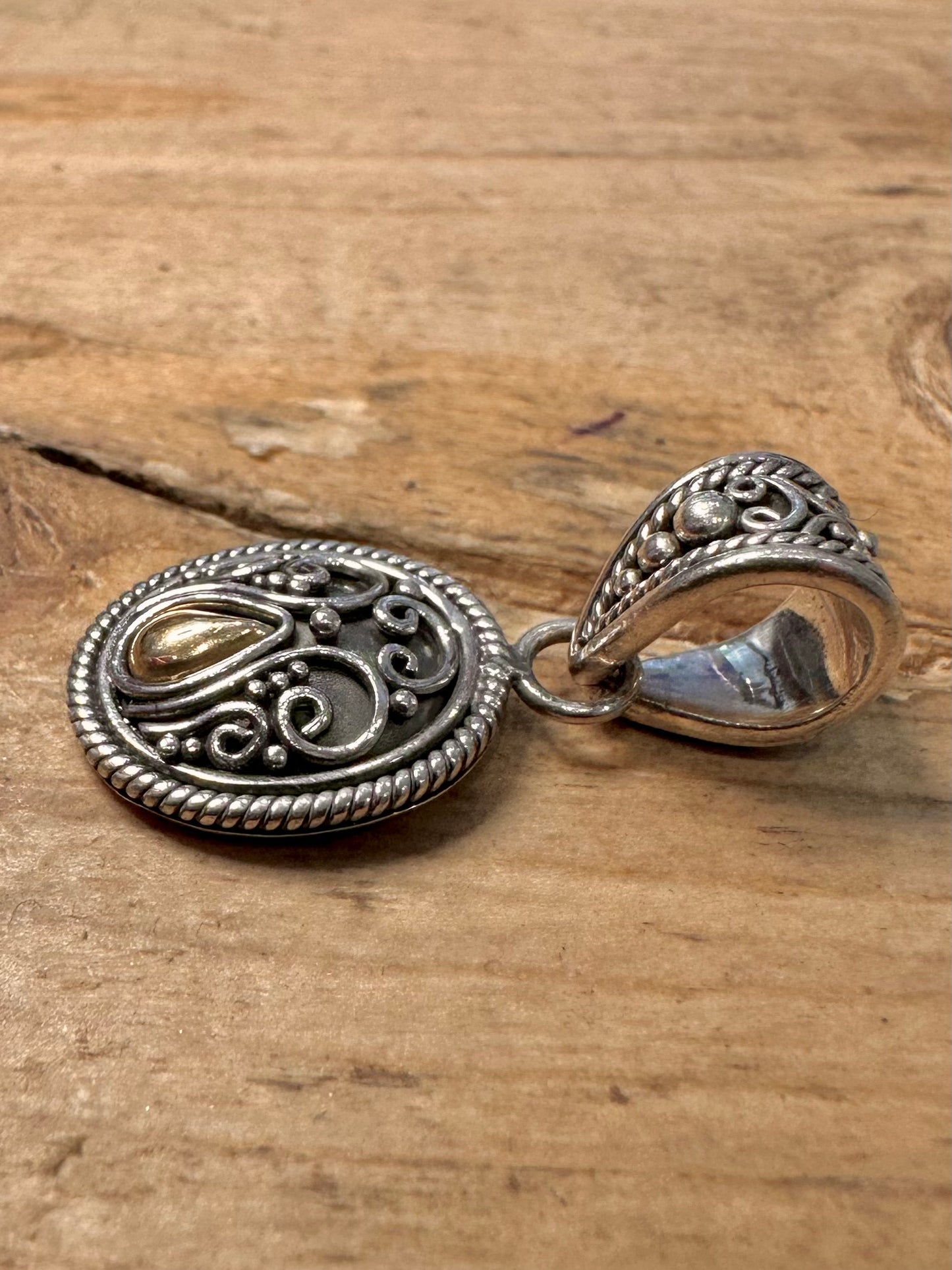 Vintage Boho Tribal 18k Gold and 925 Silver Pendant