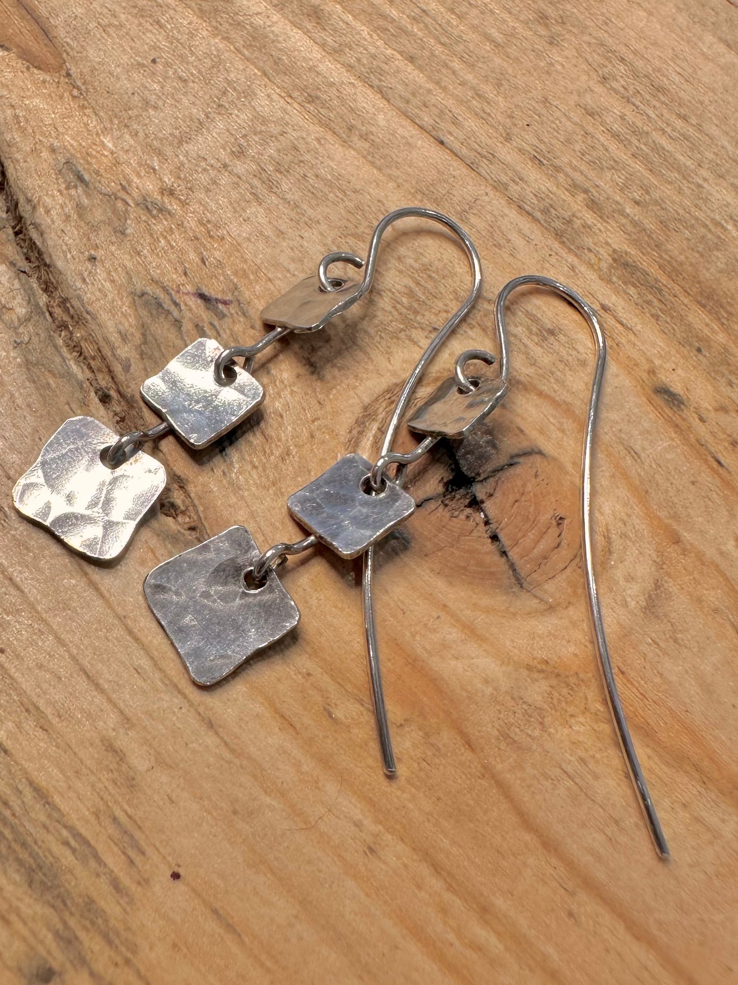 Abstract Hammered Dangle 925 Silver Earrings