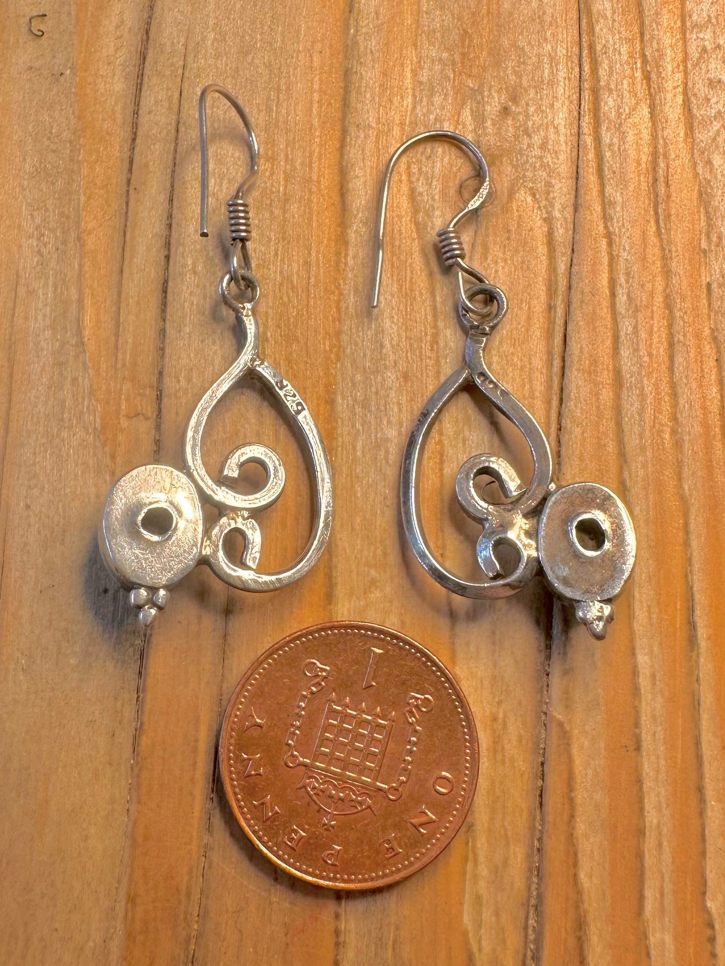 Vintage Ornate Turquoise 925 Sterling Silver Earrings