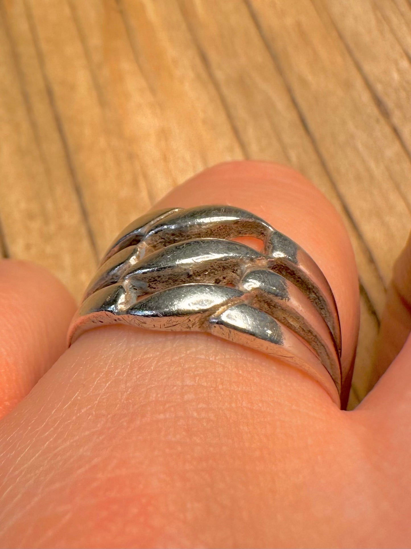 Abstract Layer Wavy 925 Sterling Silver Size P Ring