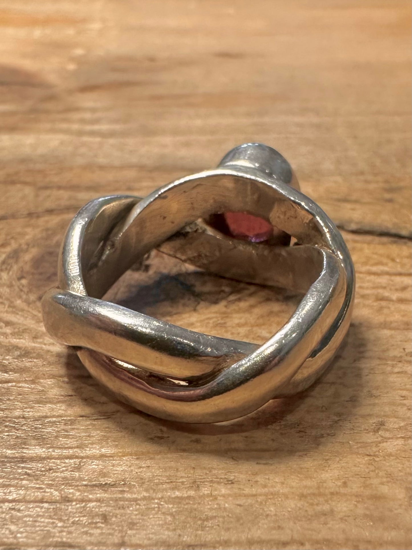 Abstract Garnet Twisted Chunky 925 Silver Size P Ring