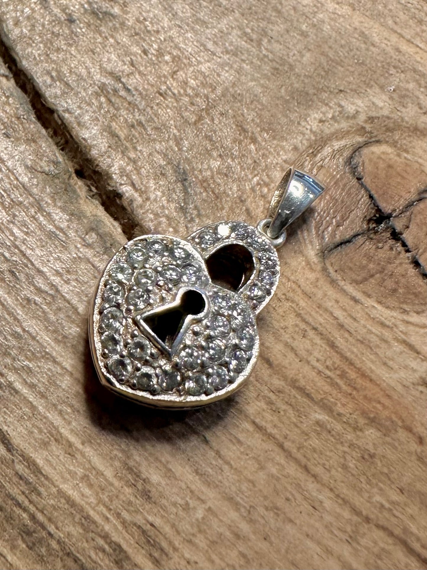 Modern CZ Padlock 925 Silver Pendant