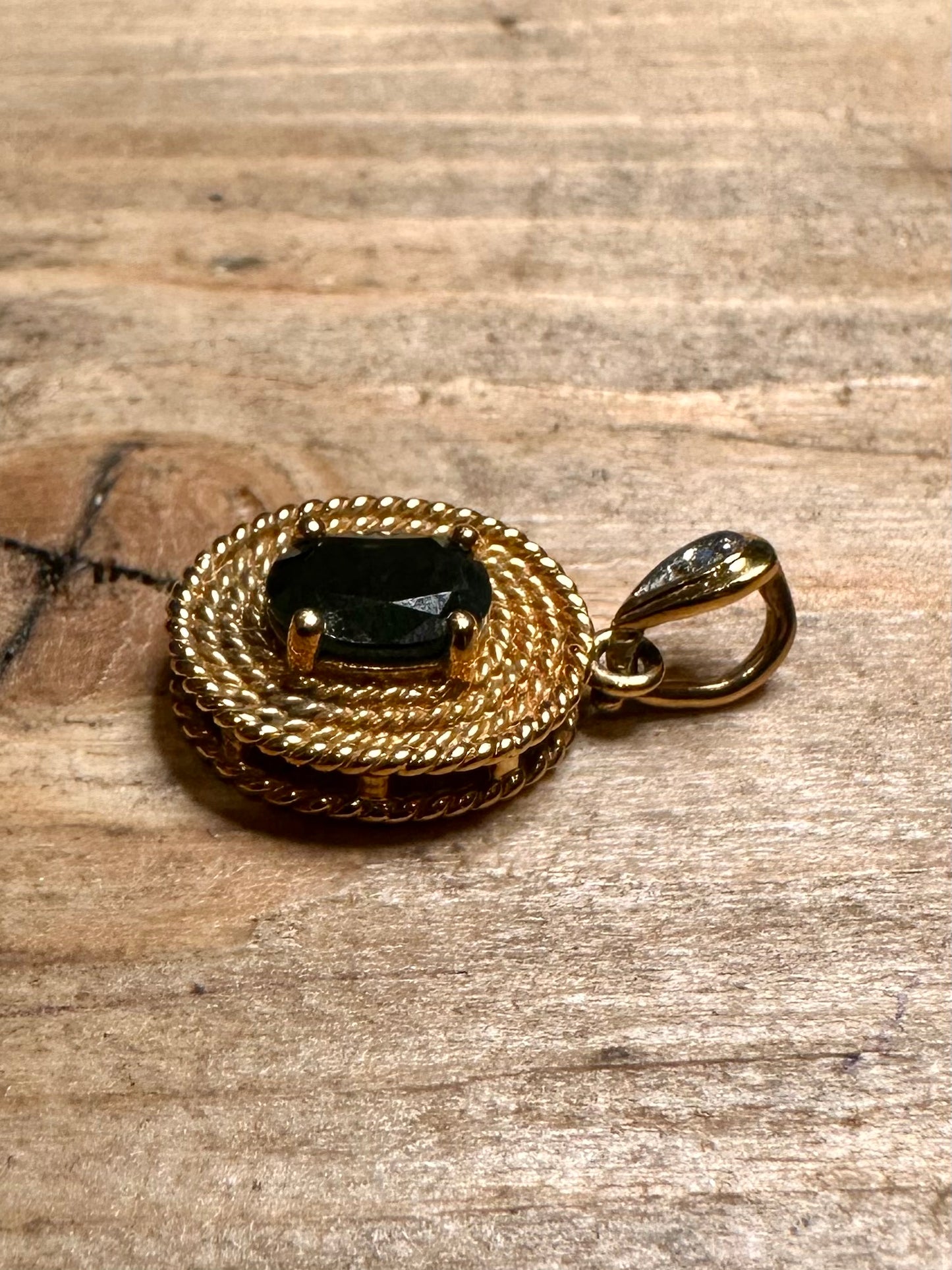 Vintage Dark Blue and White Oval Gold on 925 Silver Pendant