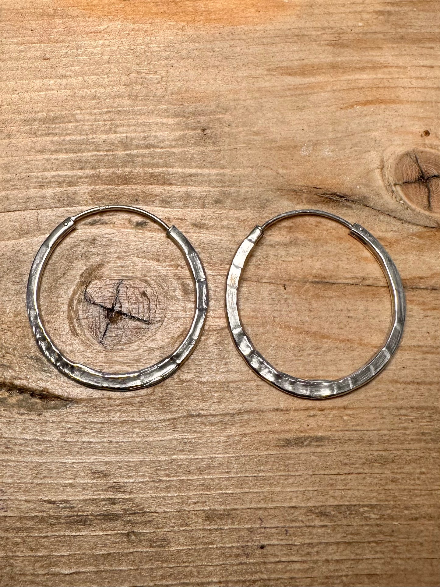 Abstract Hammered Large Hoops 925 Silver Earrings