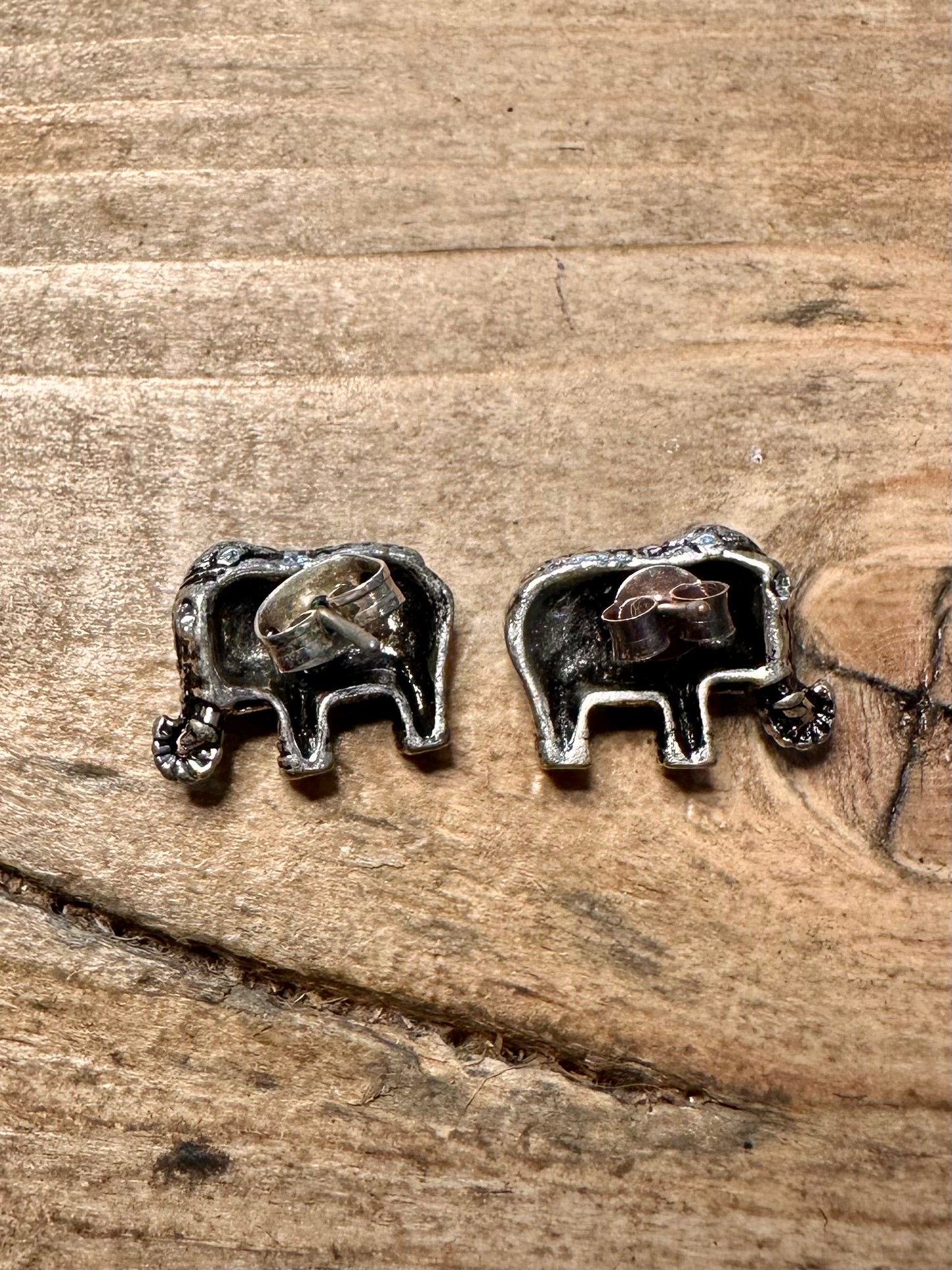 Vintage Elephant Stud 925 Silver Earrings