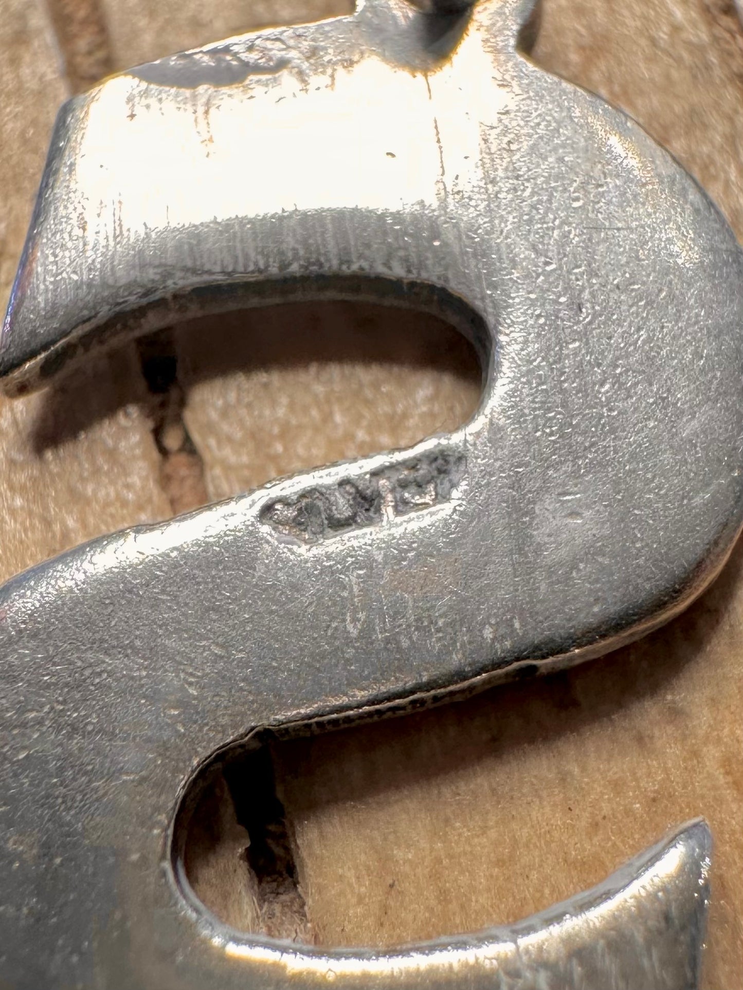 Vintage S Letter 925 Sterling Silver Pendant