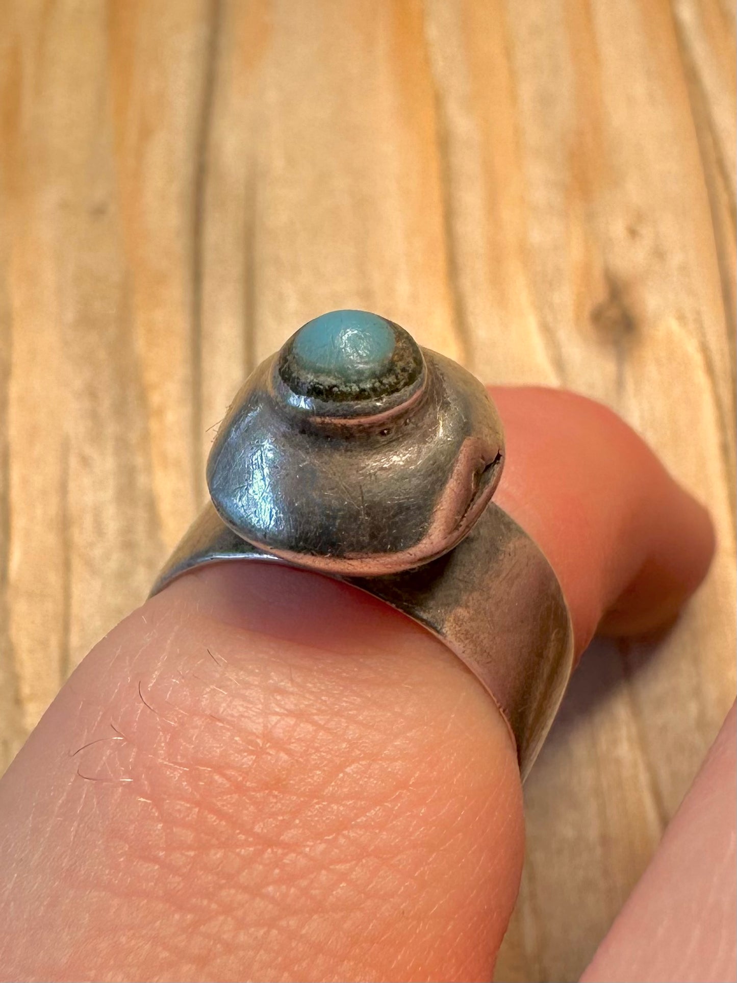 Vintage Tribal Turquoise Maker R&LB 925 Sterling Silver Size J1/2 Ring