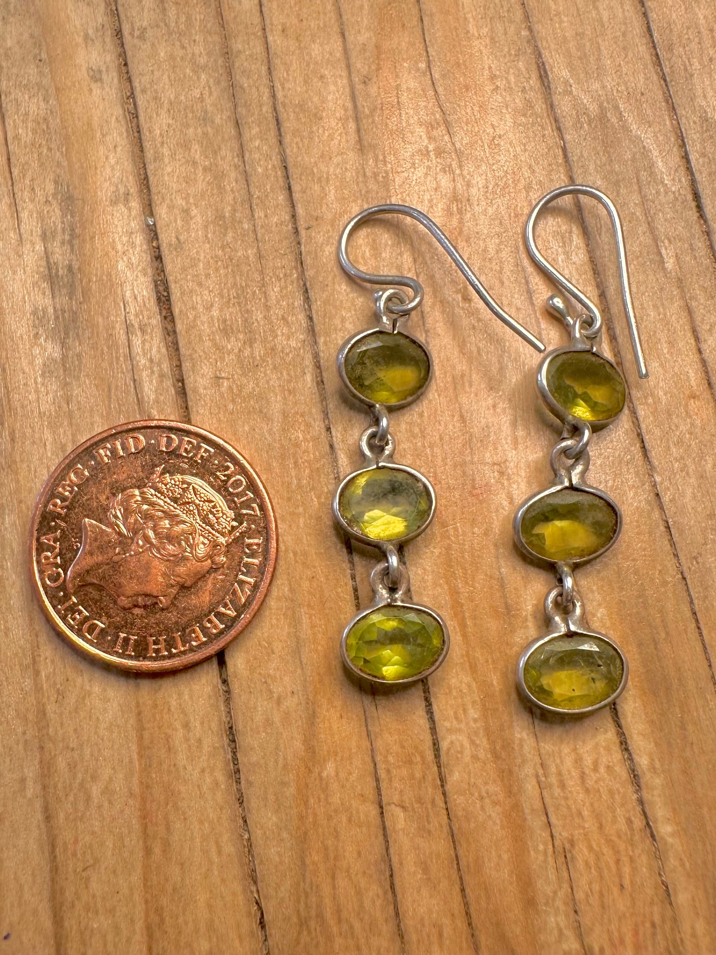 Vintage Peridot Dangle 925 Sterling Silver Earrings