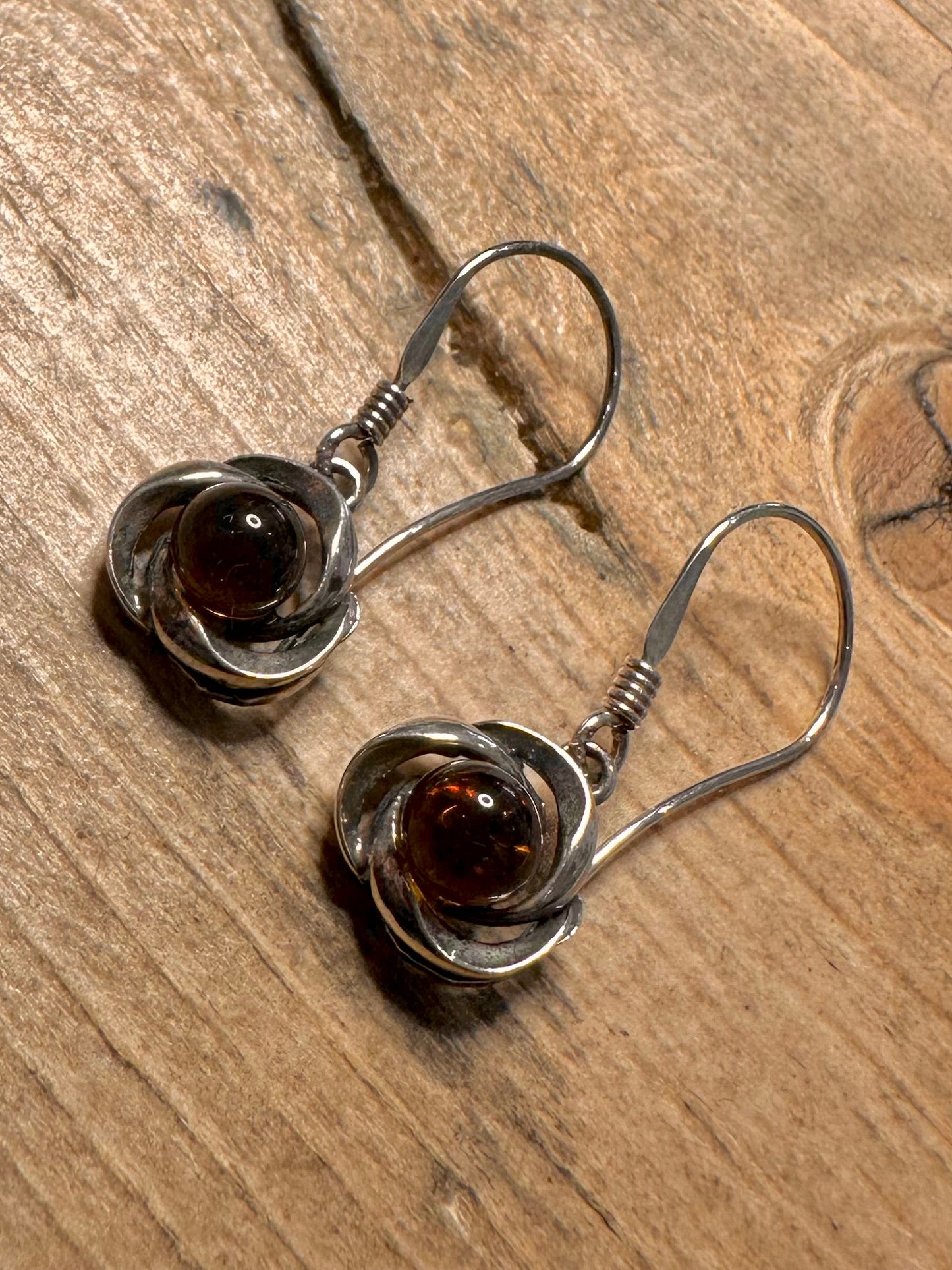 Vintage Amber Ornate 925 Silver Earrings