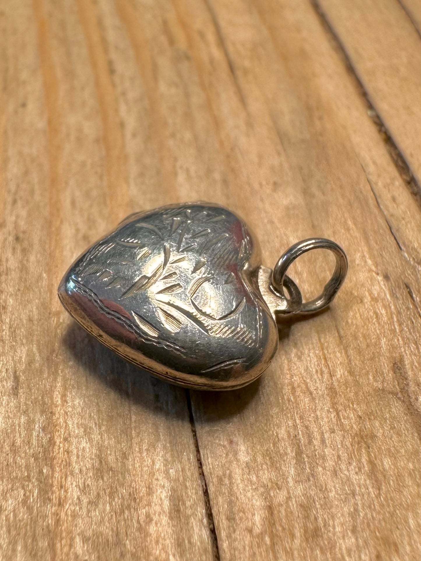 Vintage Engraved Heart Locket 925 Sterling Silver Pendant