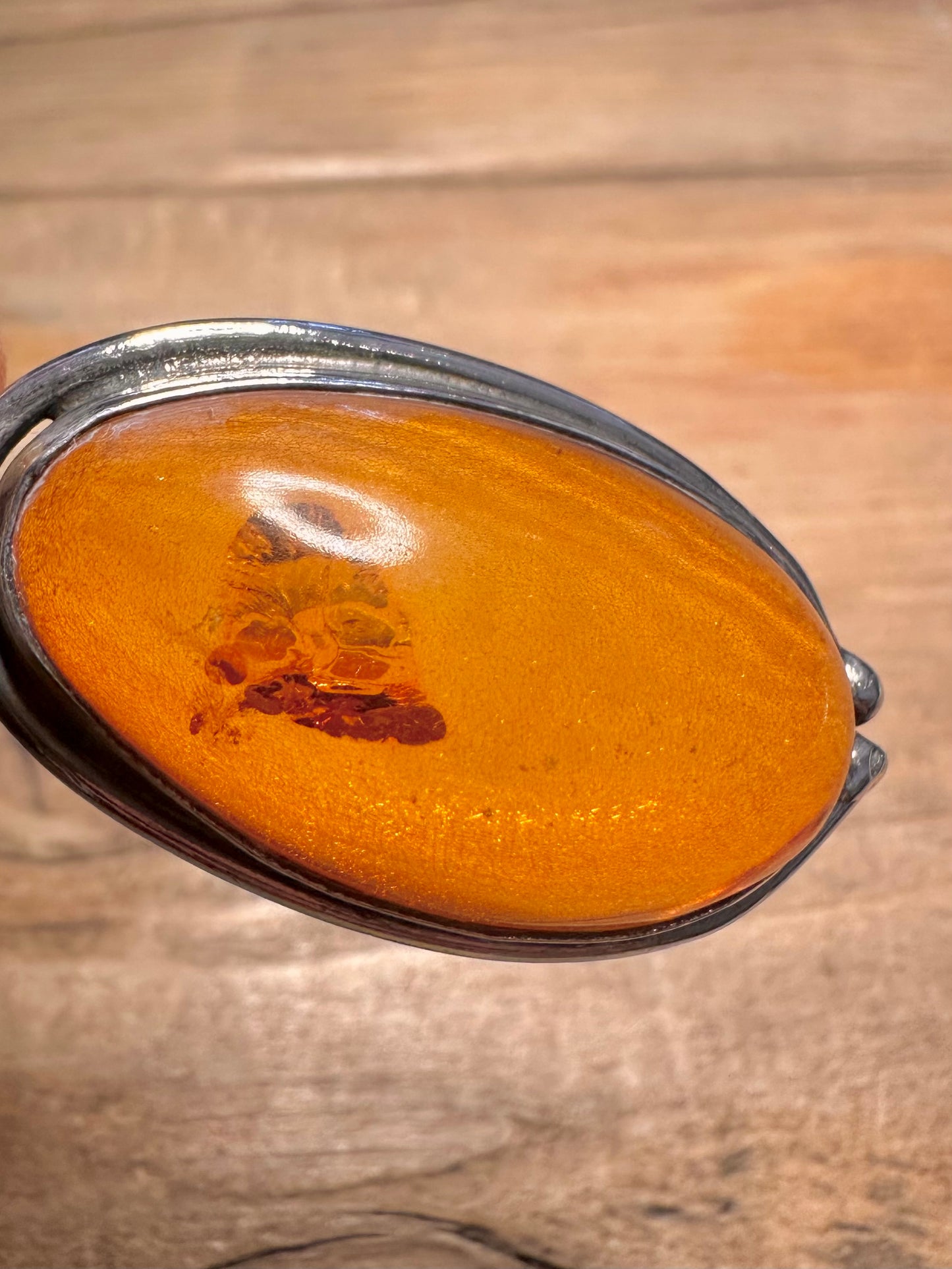 Vintage Elongated Amber 925 Silver Pendant