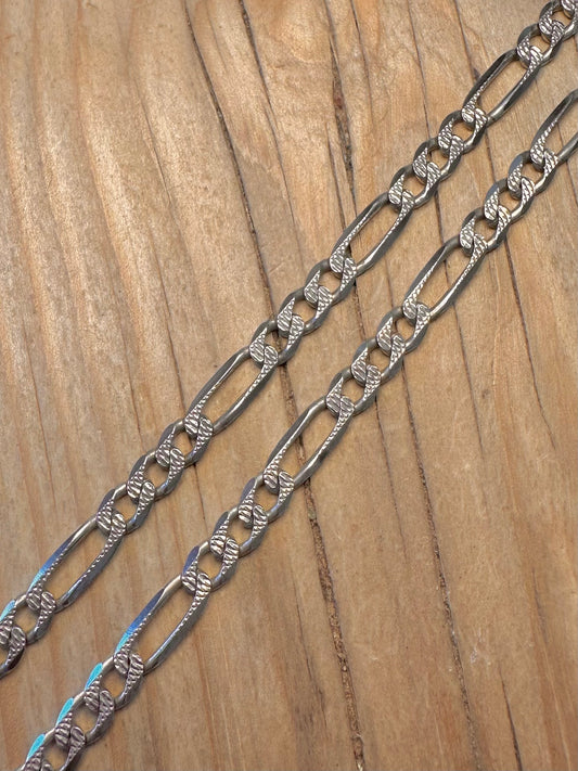 Vintage Textured Figaro Chain 925 Sterling Silver 20 inch Necklace