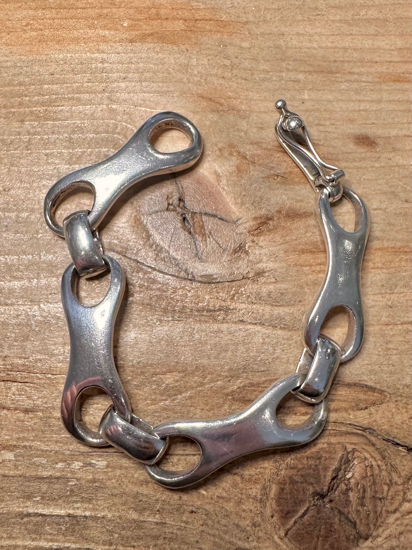 Abstract 1995 Bone Link 925 Silver 7 inch Bracelet