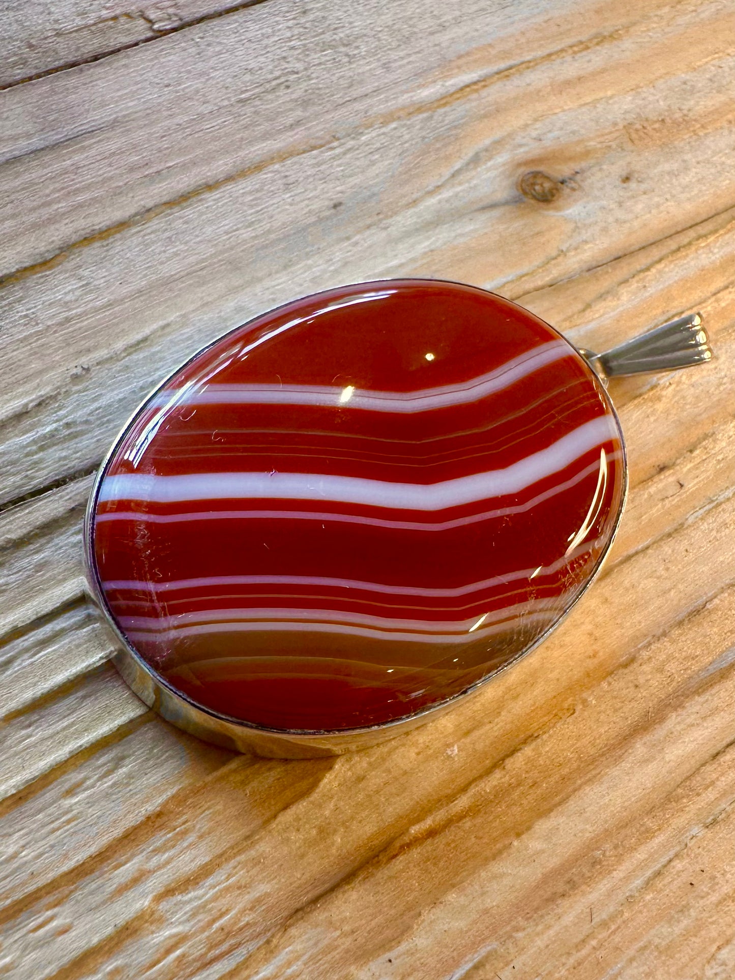 Vintage Banded Agate 925 Sterling Silver Pendant