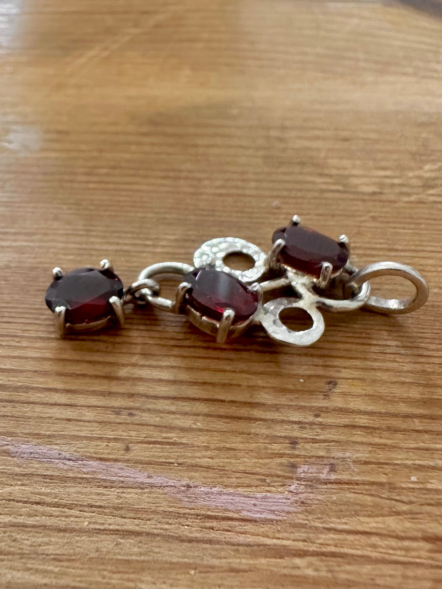 Abstract Garnet Hammered 925 Silver Pendant