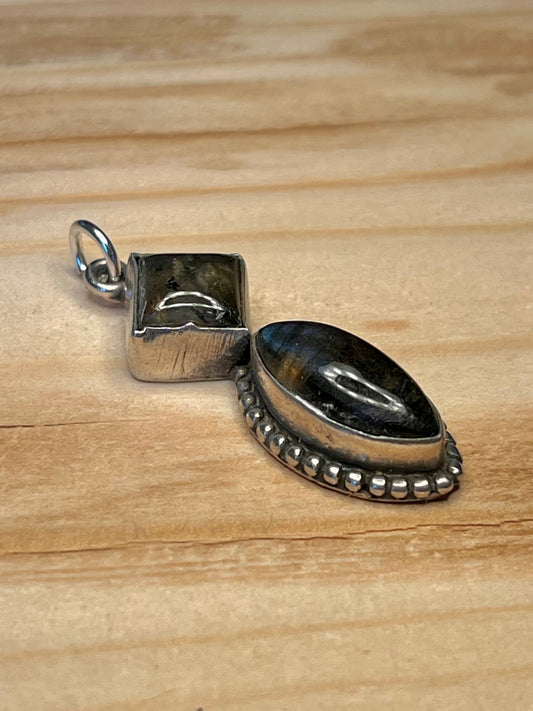 Labradorite Double Stone 925 Sterling Silver Pendant