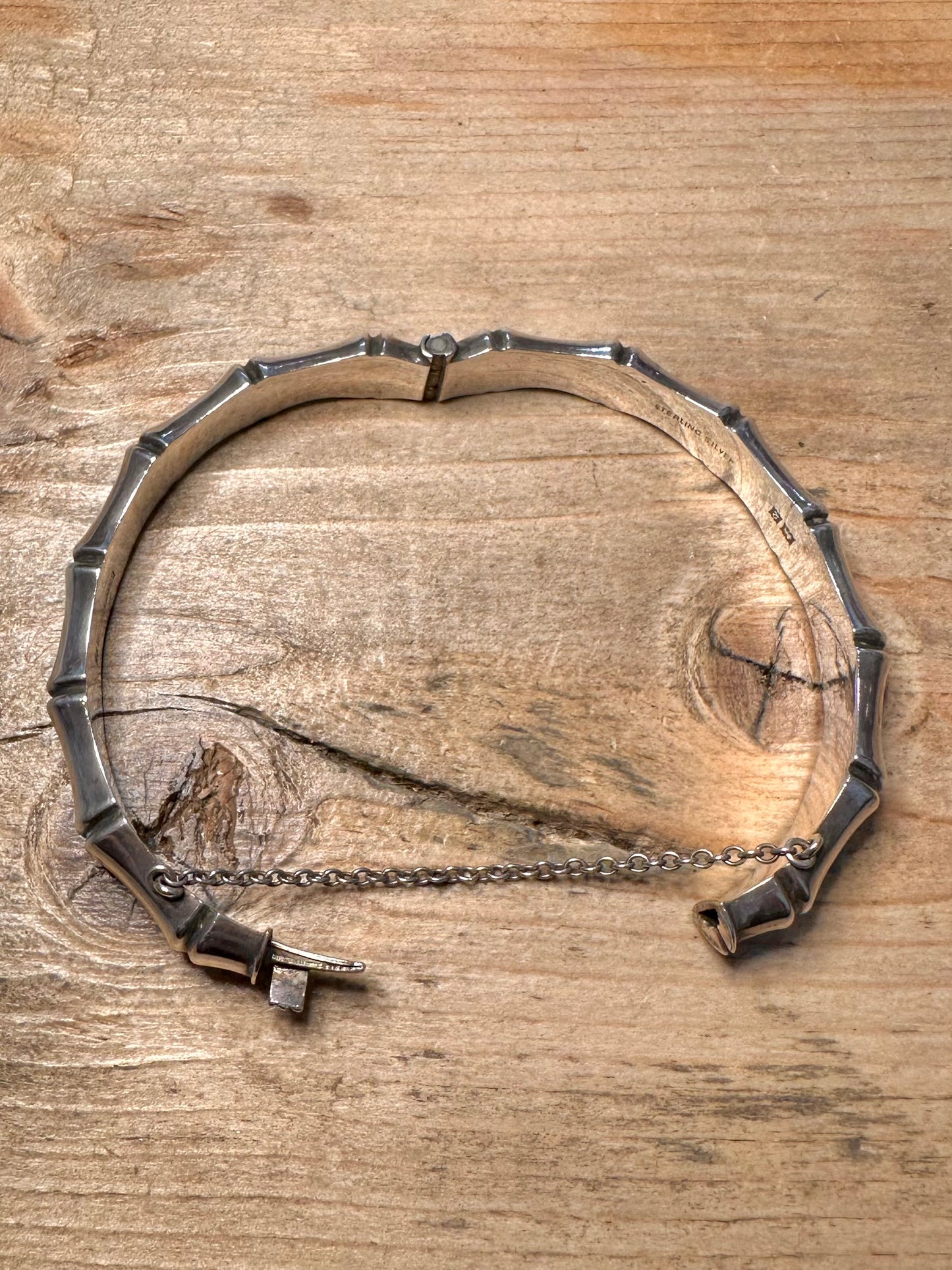 Vintage 1965 Bamboo Style with Safety 925 Silver Bangle