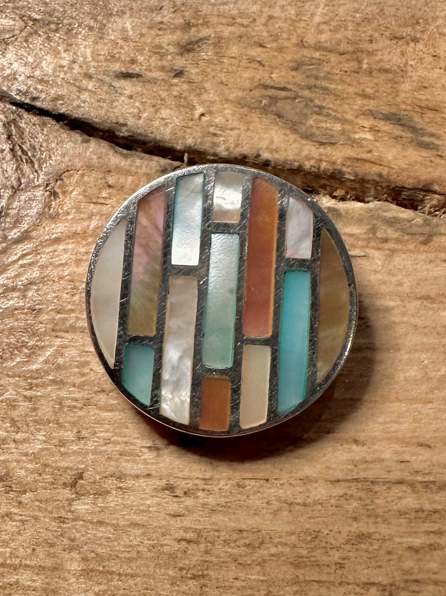 Modern Coloured Mother of Pearl Circle Mosaic 925 Silver Pendant