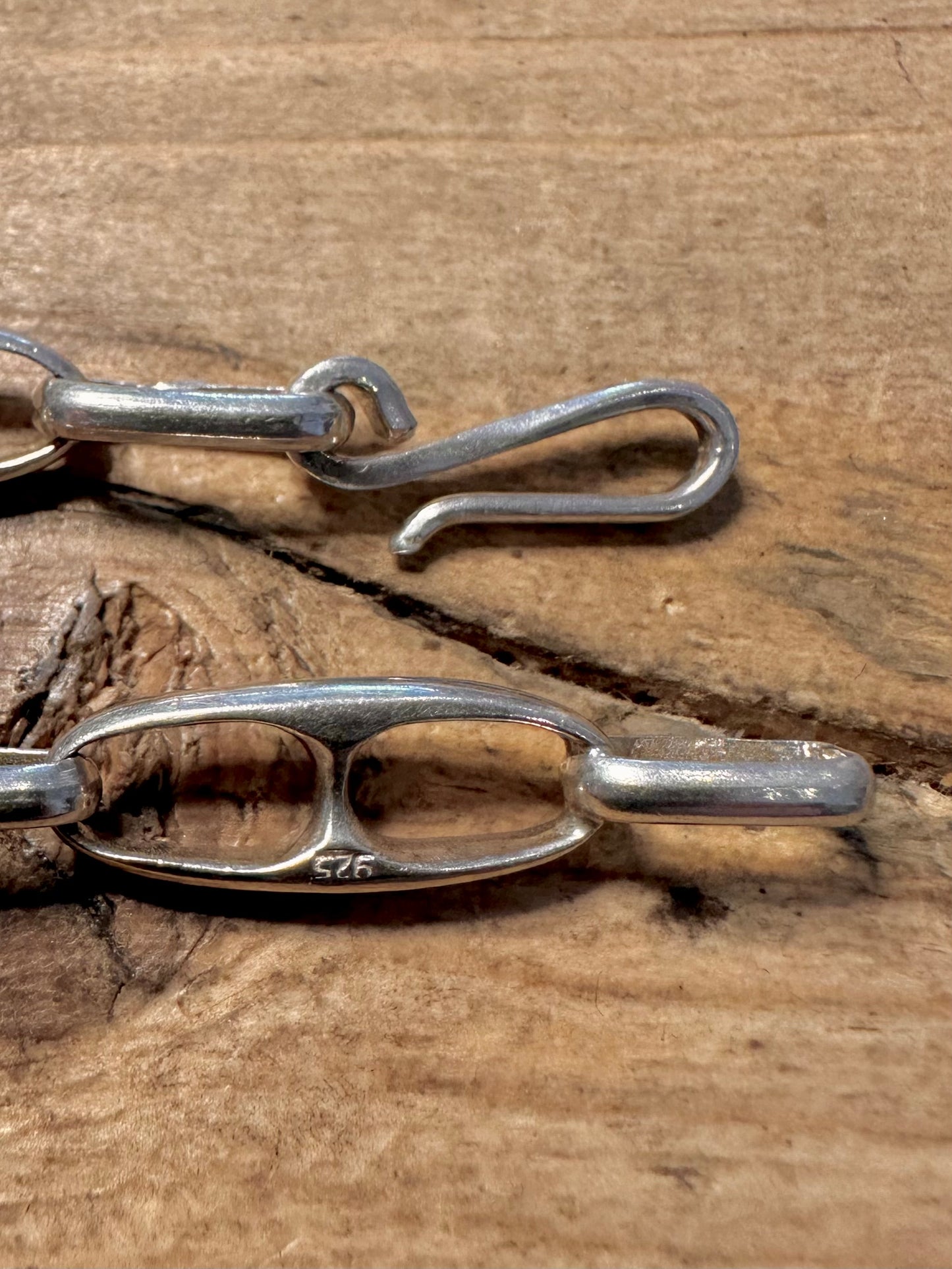 Modernist Abstract Link Hook Clasp 925 Silver 8.2 inch Bracelet