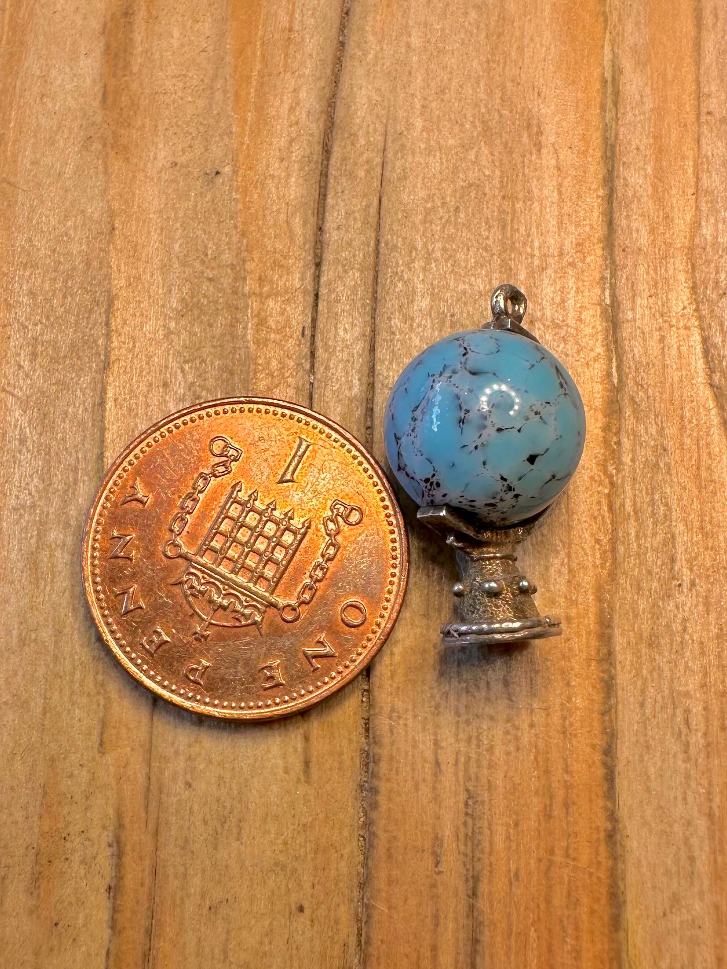 Vintage Blue Ball Globe 925 Sterling Silver Charm Pendant