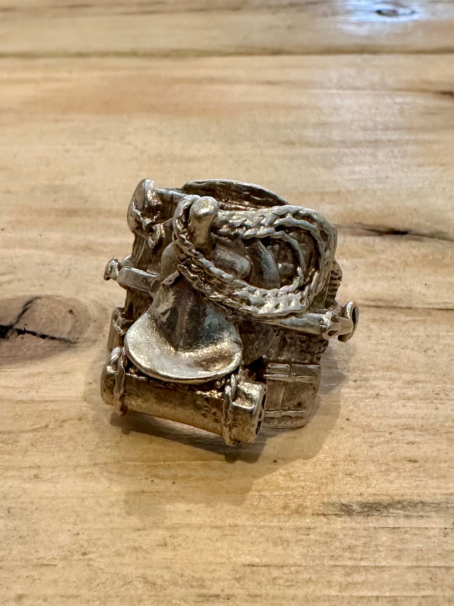 Vintage Detailed Horse Saddle 925 Silver Size V Ring