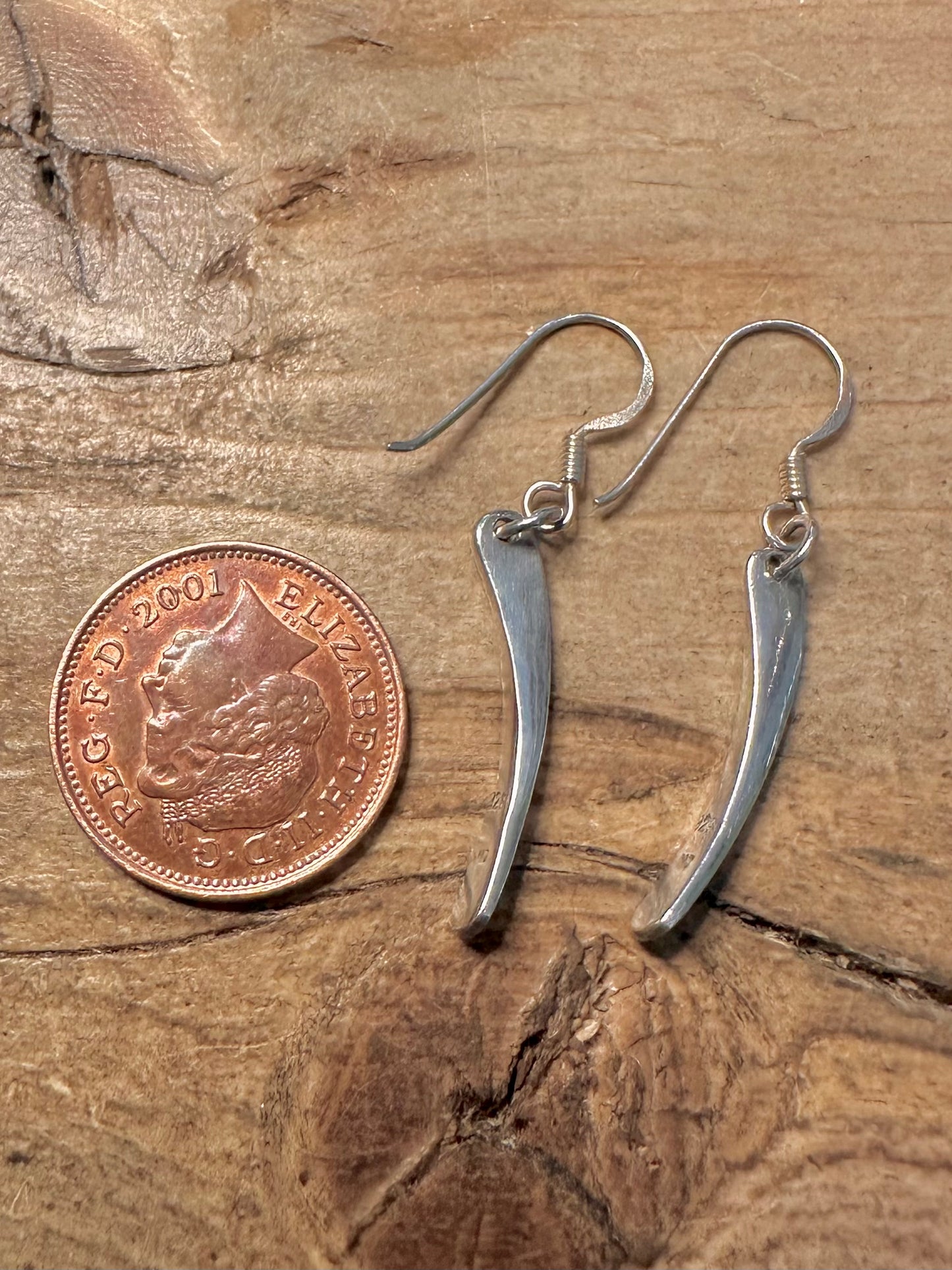 Modernist Curved Dangle 925 Silver Earrings