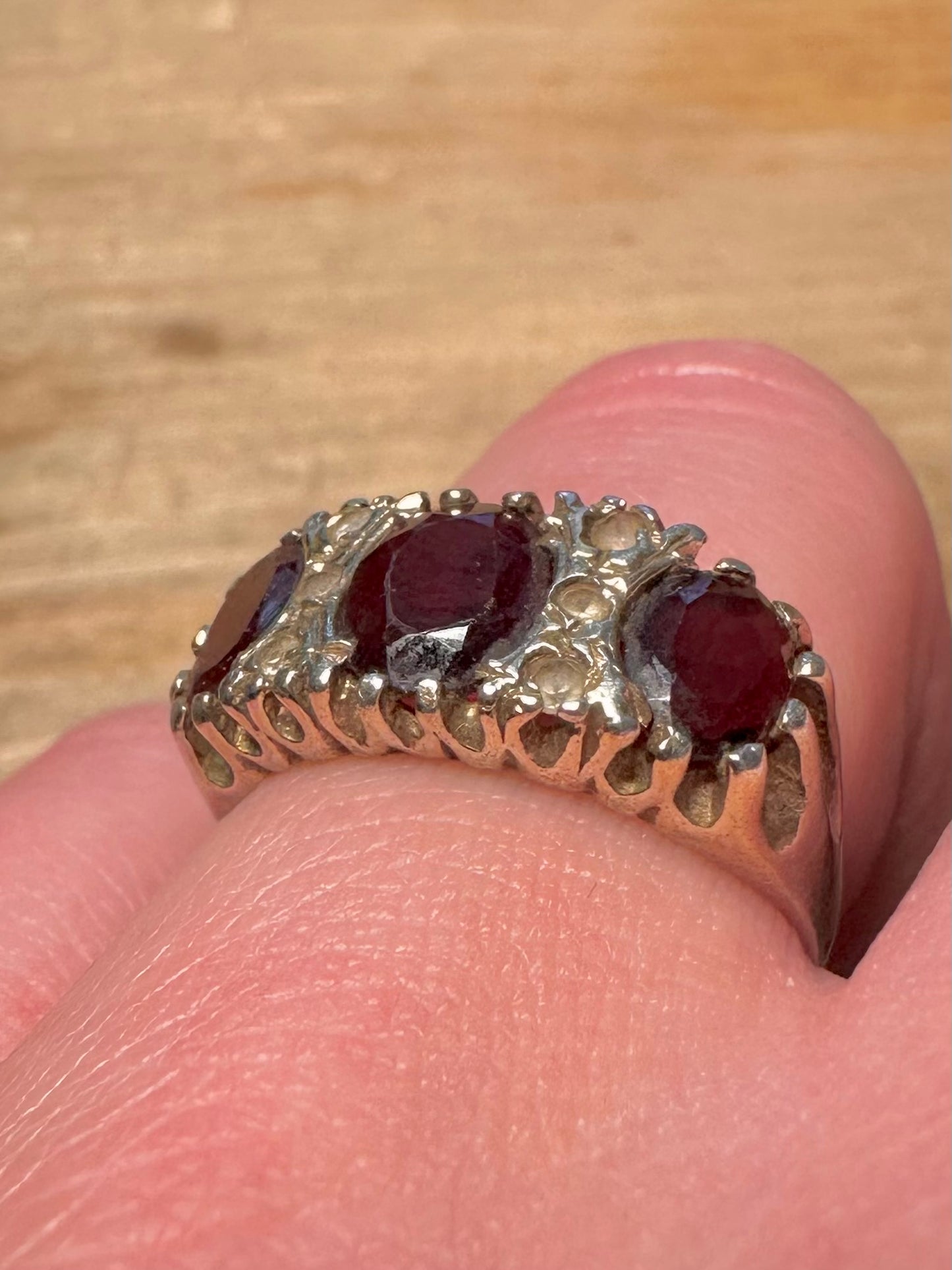 Vintage 1975 Garnet and White CZ 925 Silver Size P Ring